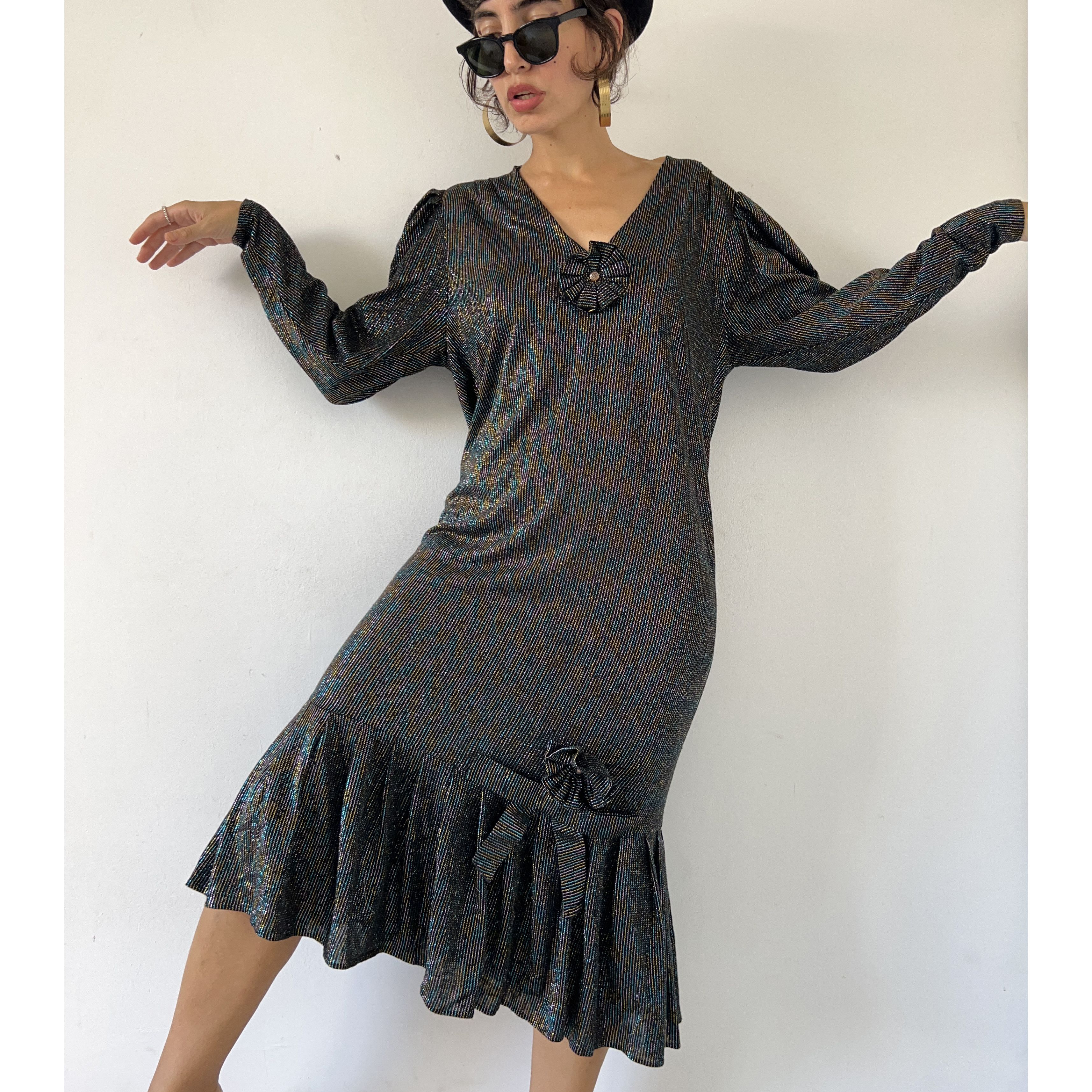 Vintage 80s Black Shimmer Party Dress Size XL / US 12-14 / IT 48-50 - 3 Thumbnail