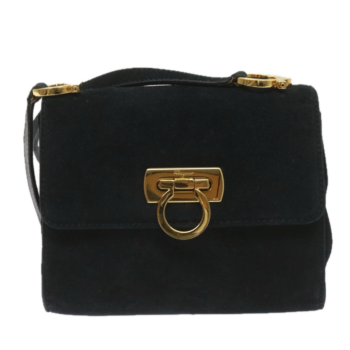 Salvatore Ferragamo Gancini Black Suede Shoulder Bag (Pre-Owned) Size ONE SIZE - 1 Thumbnail