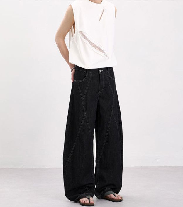 Japanese Brand American High-Street Style Black Paneled Scythe-Cut Jeans Size US 32 / EU 48 - 2 Thumbnail