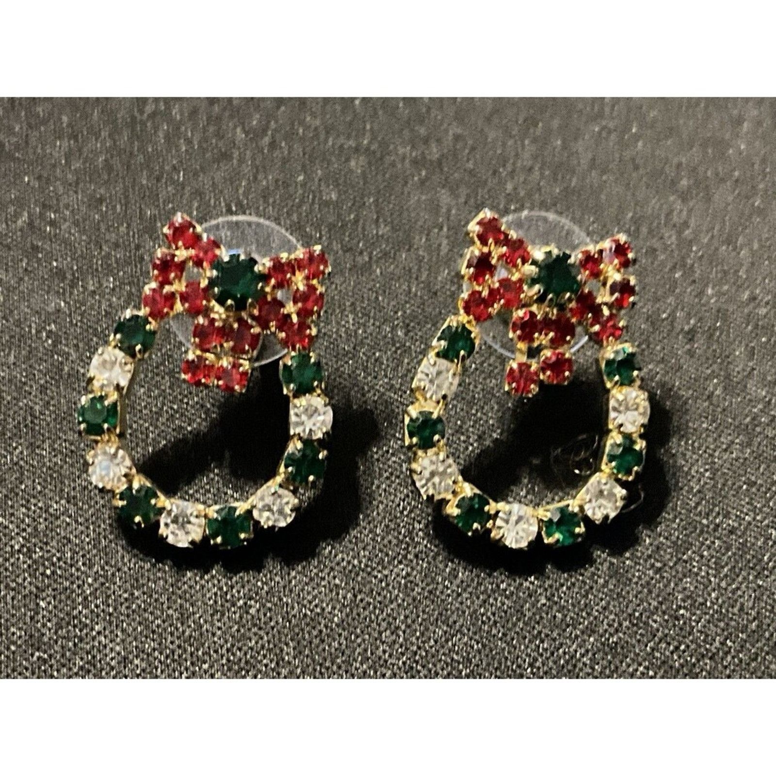 Other Christmas Wreath W/ Bows Crystal Post Earrings Size ONE SIZE - 1 Thumbnail