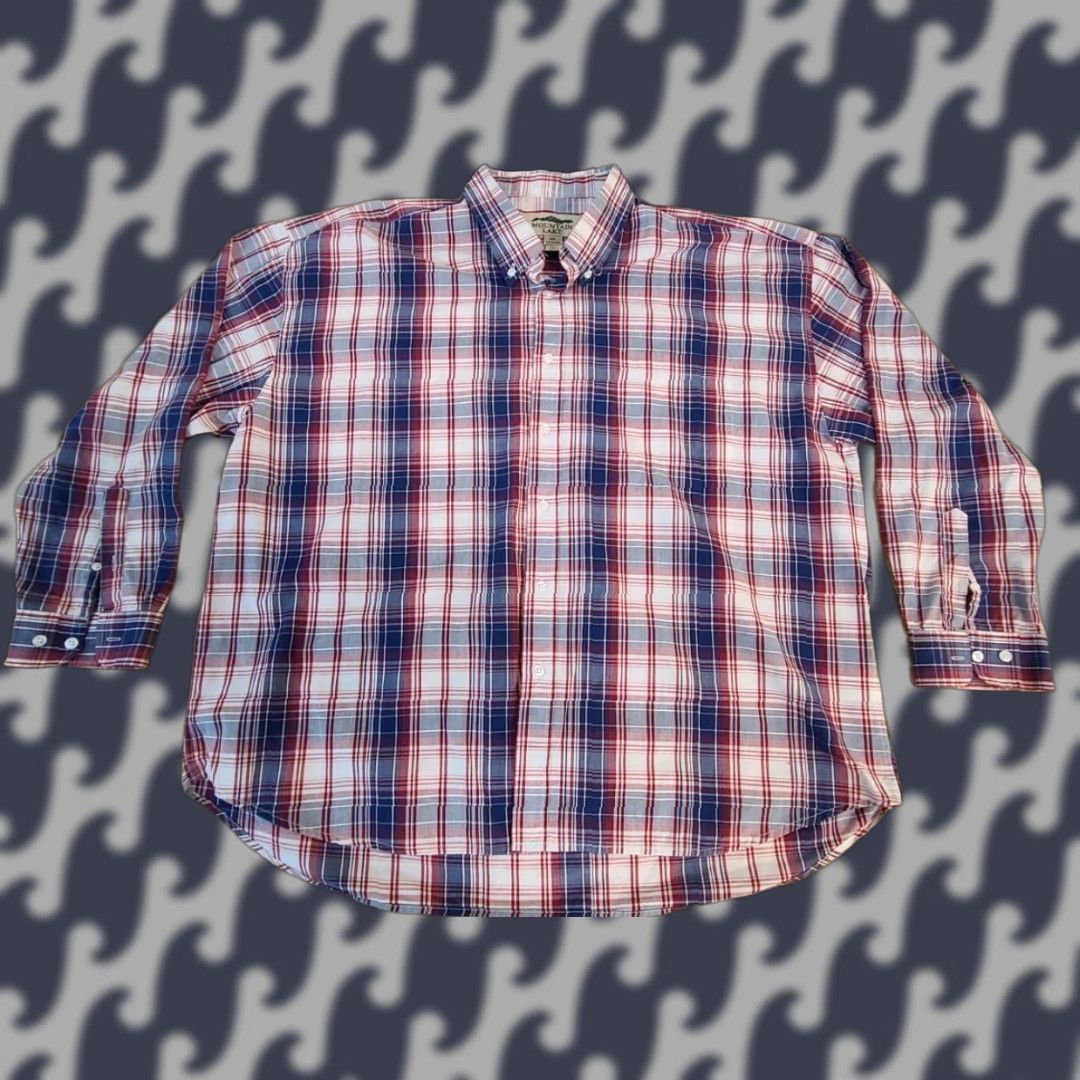 Vintage Mountain Lake Button-Up Shirt XXL Blue Red Plaid Long Sleeve Casual Men's Size US XXL / EU 58 / 5 - 1 Thumbnail