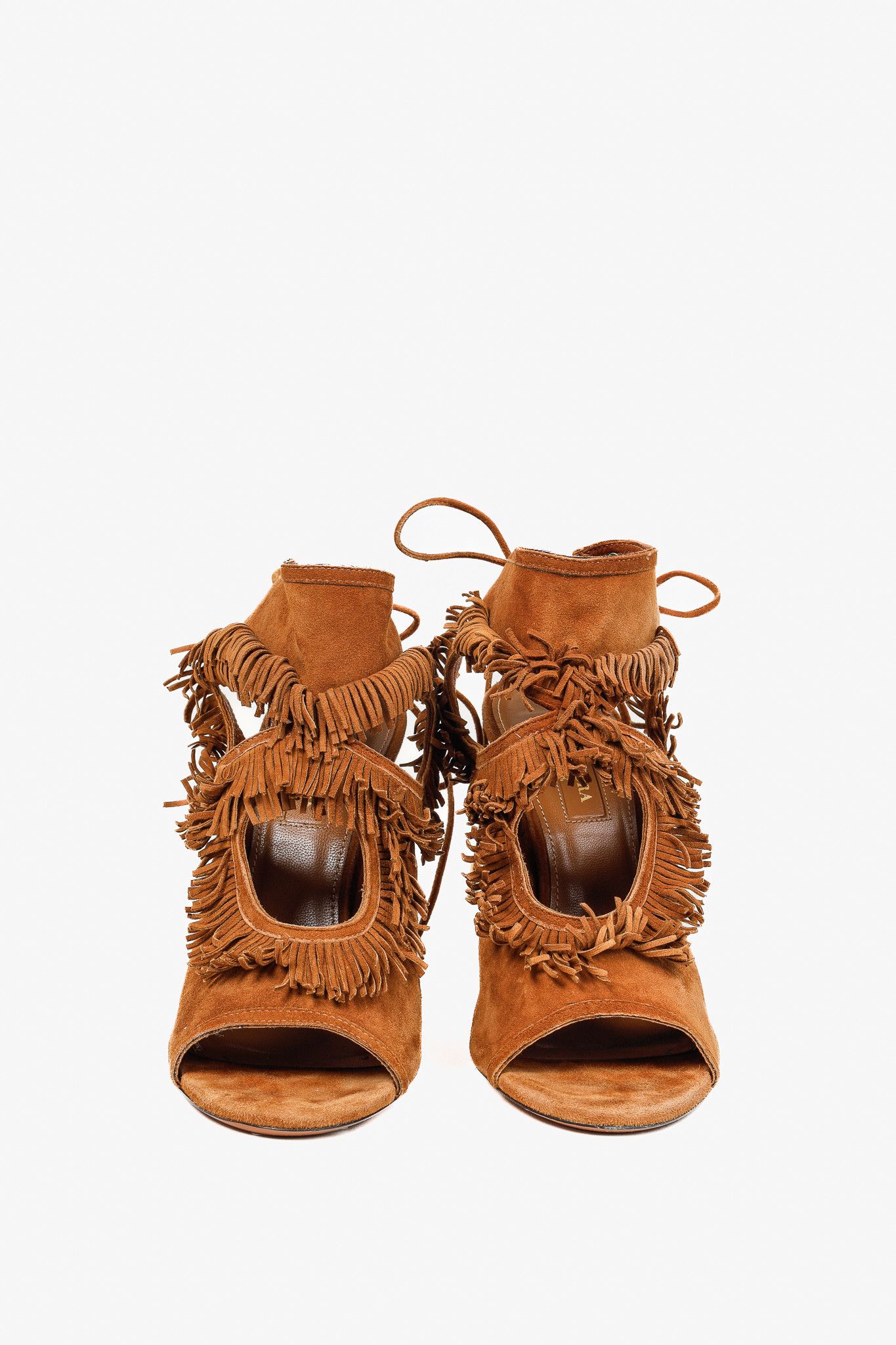 Aquazzura Aquazurra Brown Suede Sexy Fringe Heeled Sandals Size US 6.5 / IT 36.5 - 2 Thumbnail