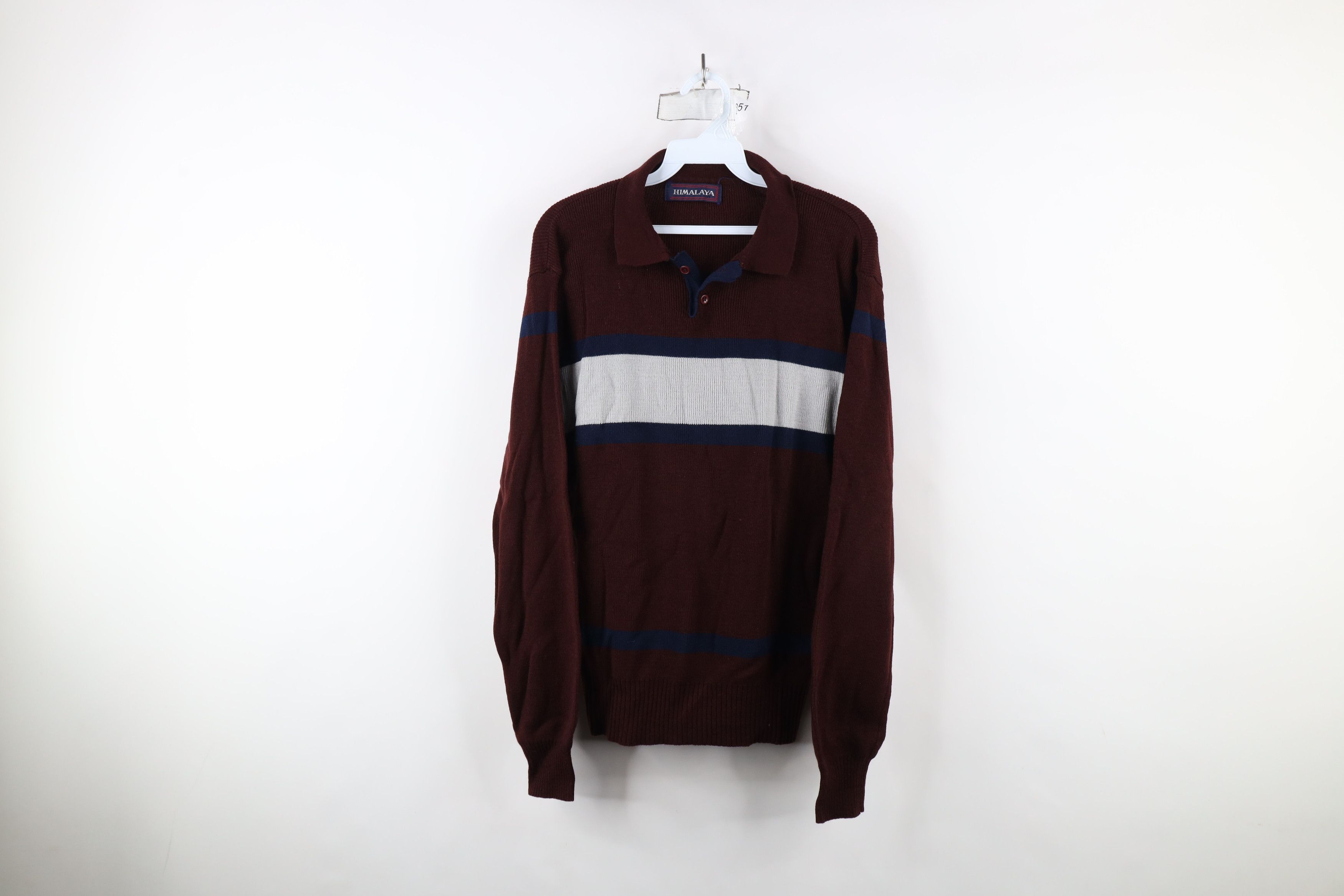 Vintage Vintage 70s Streetwear Block Ribbed Knit Collared Sweater Size US L / EU 52-54 / 3 - 1 Thumbnail