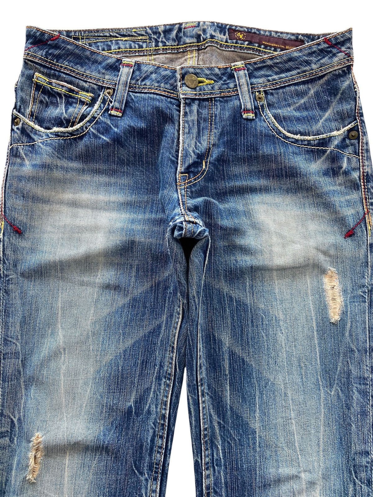 Japanese Brand Brappers Faded Wash Whiskered Style Straight Leg Jeans Size US 30 / EU 46 - 2 Thumbnail