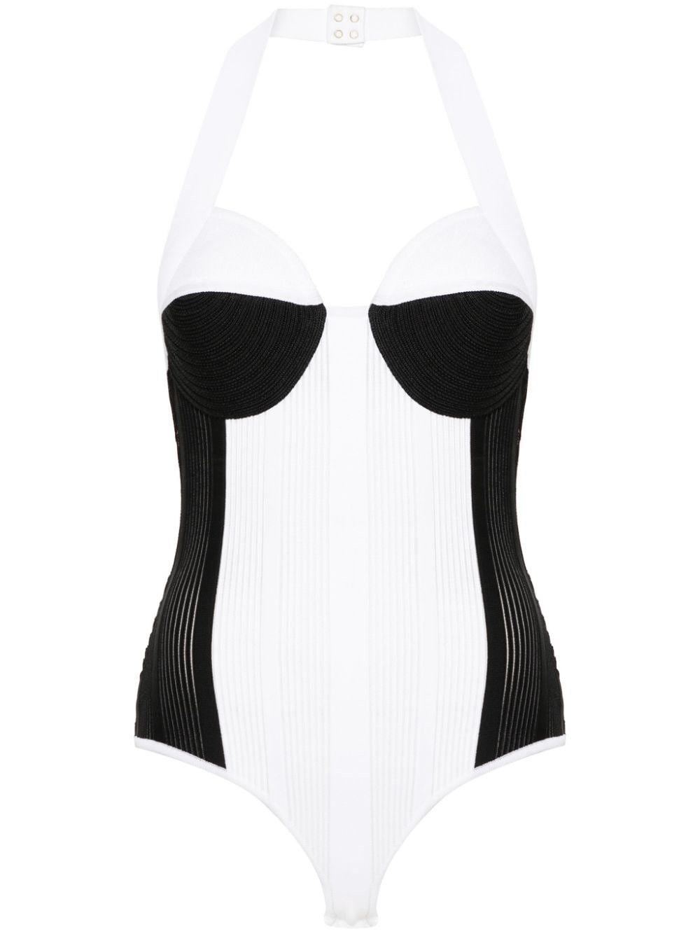Balmain o1s1wg110125 Knitted Bodysuit in White Black Size M / US 6-8 / IT 42-44 - 1 Thumbnail