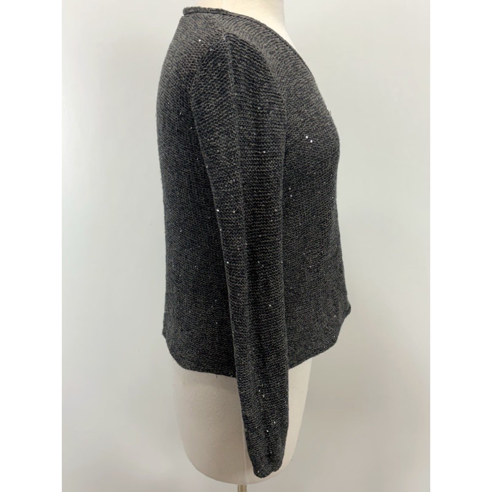 Eileen Fisher Eileen Fisher Sweater Women Petite Small Grey Linen Cotton Sequin V-Neck Pullover Size S / US 4 / IT 40 - 4 Thumbnail