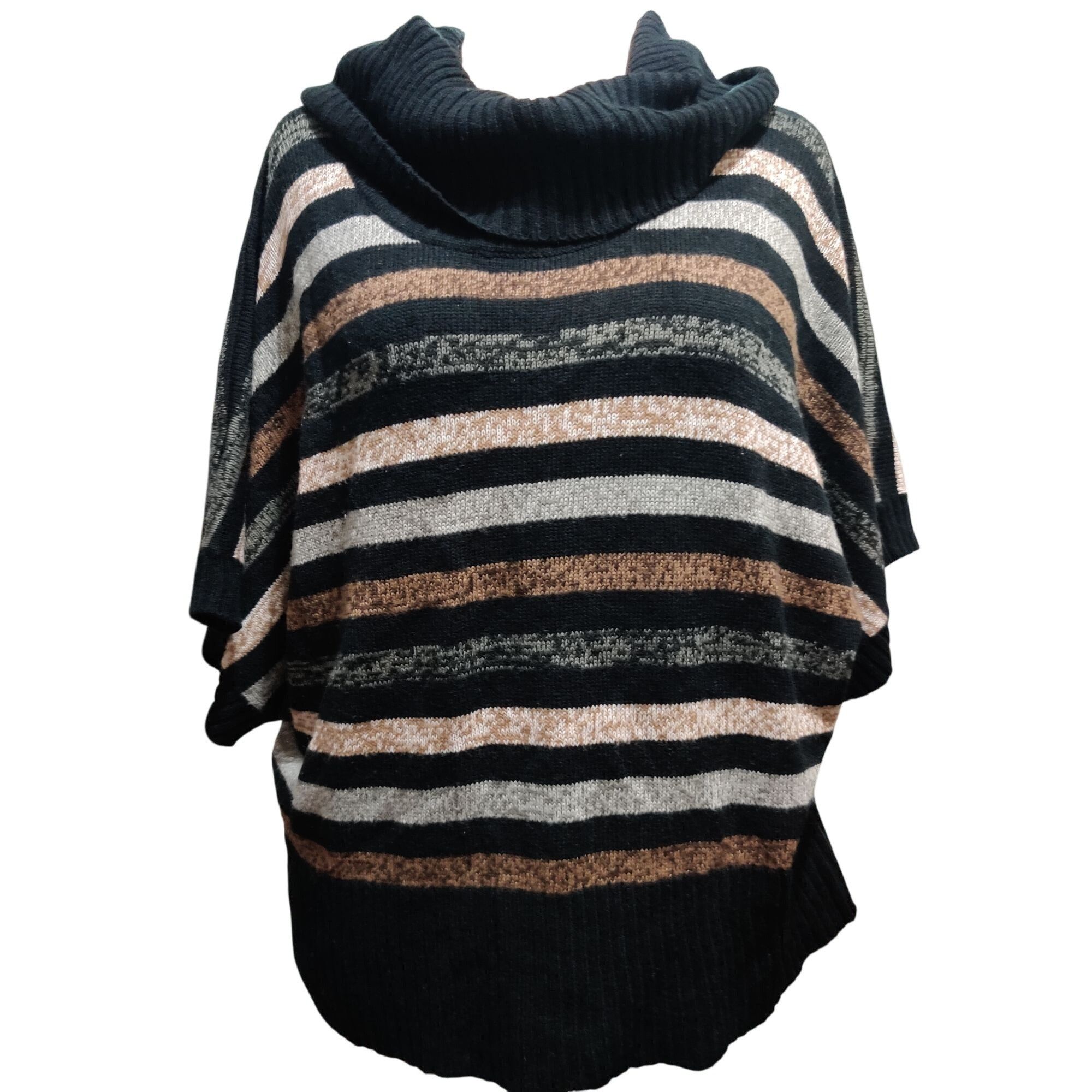 Other Faded Glory XXL Black Tan Gray Striped Knit Cowl Neck Batwin Size XXL / US 16-18 / IT 52-54 - 1 Thumbnail