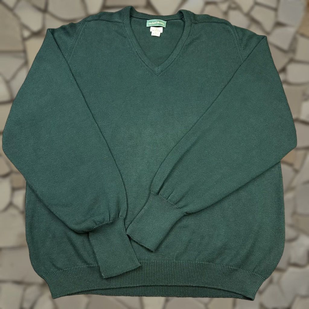 Vintage 90s Mens 3XL XXXL Egyptian Nile Cotton Green V Neck Sweater Made In USA