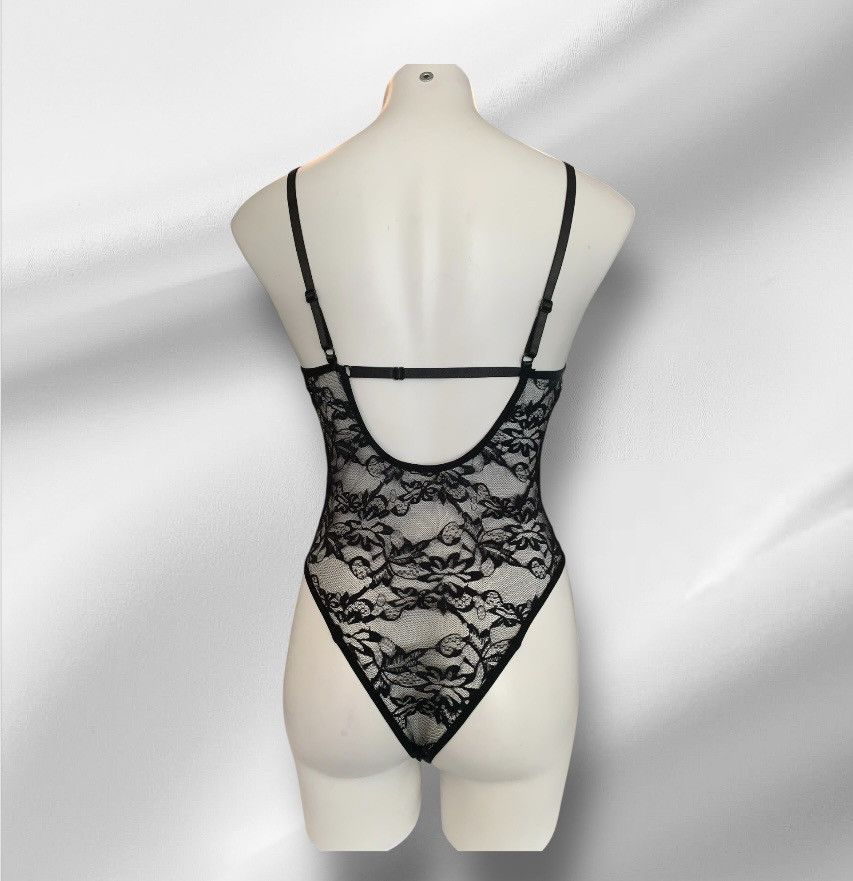 Designer NWT Black Lace Embroidered Mesh One-Piece Bodysuit S/M Size M / US 6-8 / IT 42-44 - 8 Thumbnail