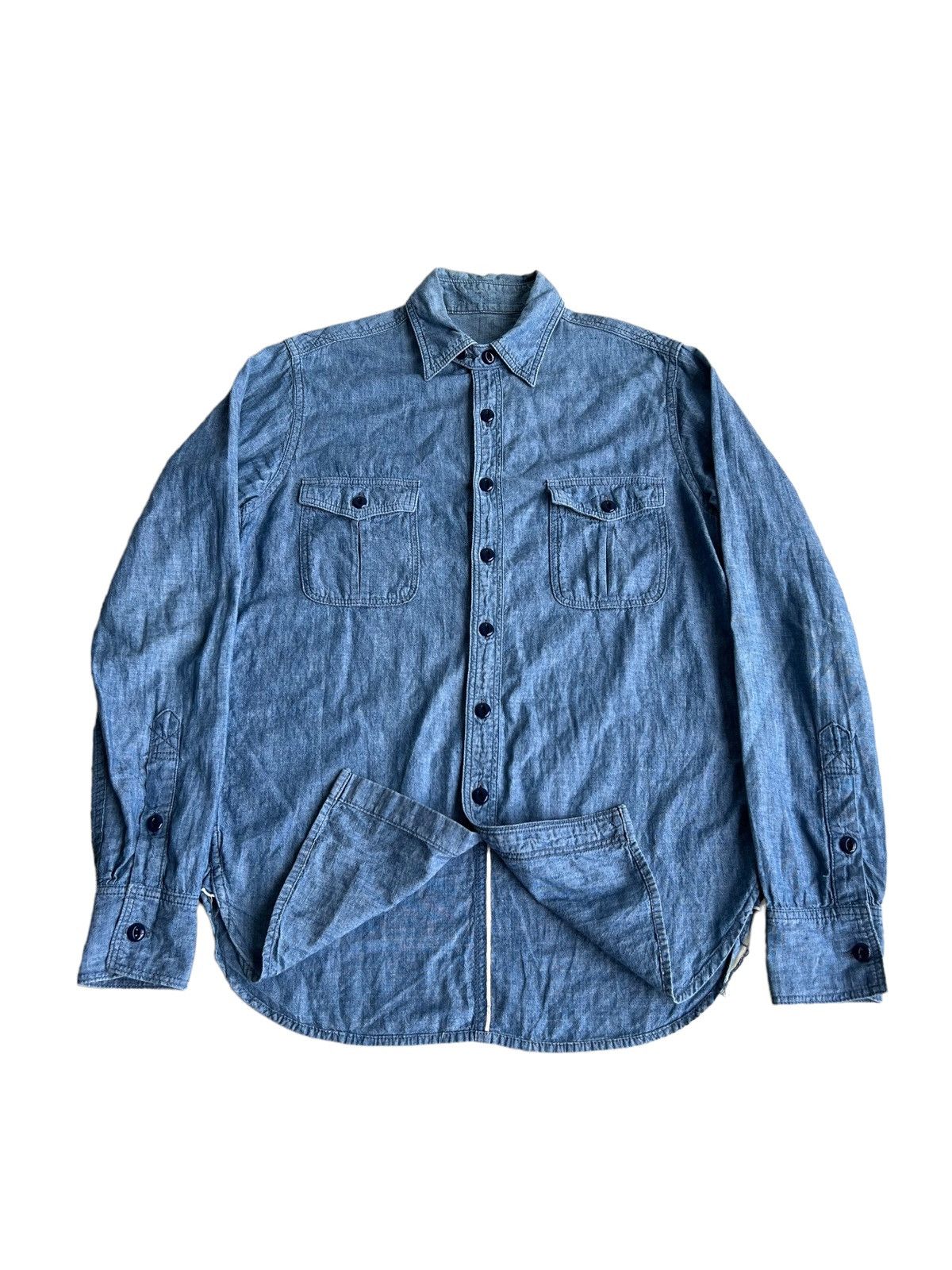 Buzz Rickson's Vintage 1960s Cat Eye Button Gussets Selvaged Chambray Shirt Size US S / EU 44-46 / 1 - 1 Thumbnail