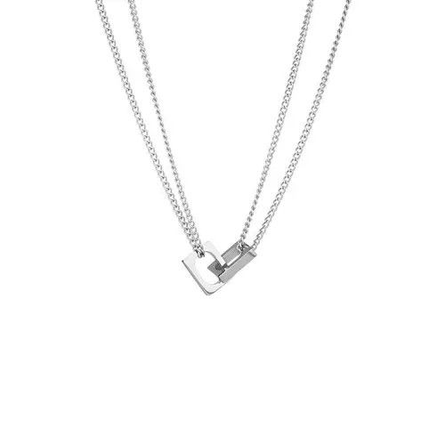 Jewelry Stylish Double Chain Silver Necklace Size ONE SIZE - 5 Thumbnail