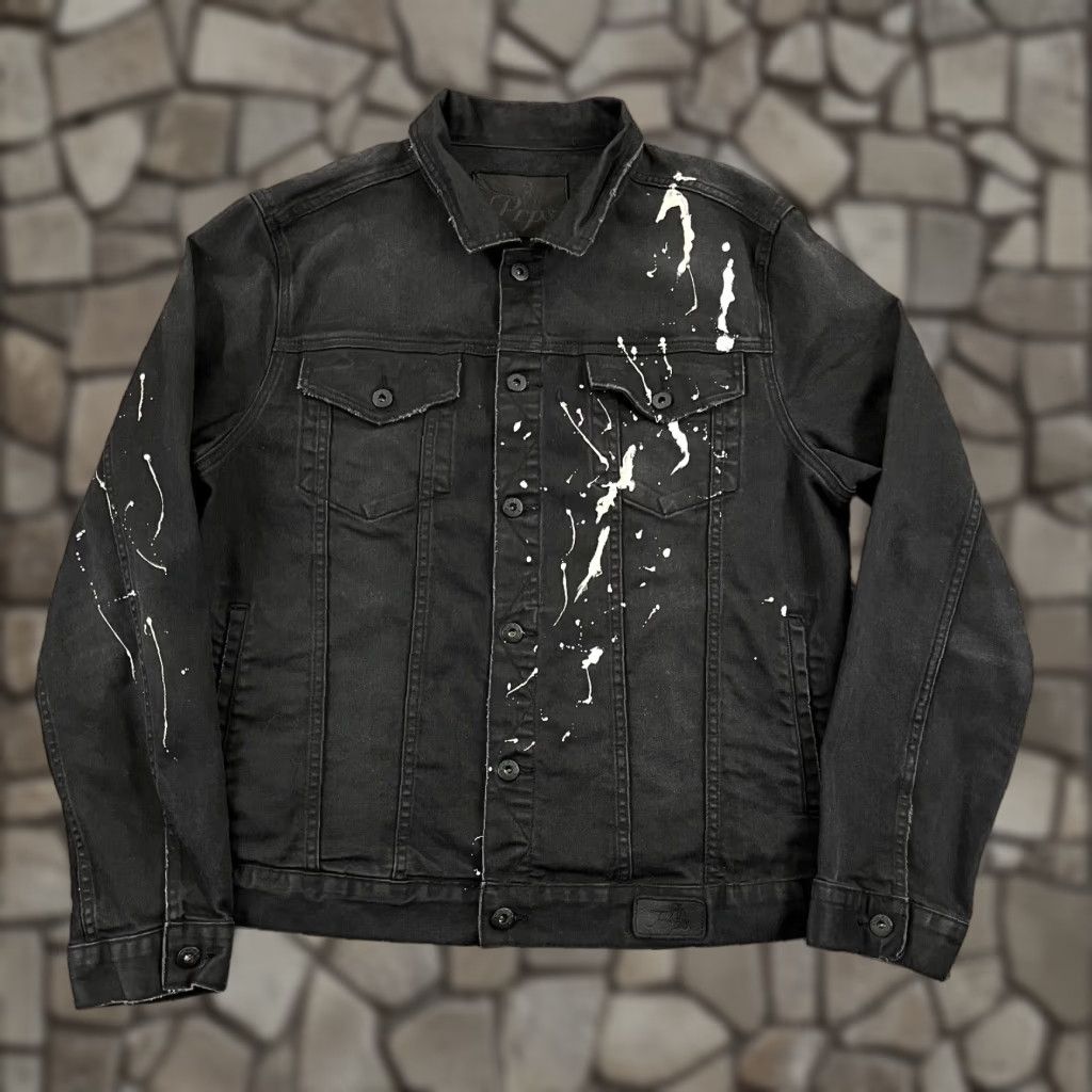 Prps PRPS Jacket Mens XL Slim Black White Liberty Paint Splatter Denim Button Up L/S Size US XL / EU 56 / 4 - 1 Thumbnail