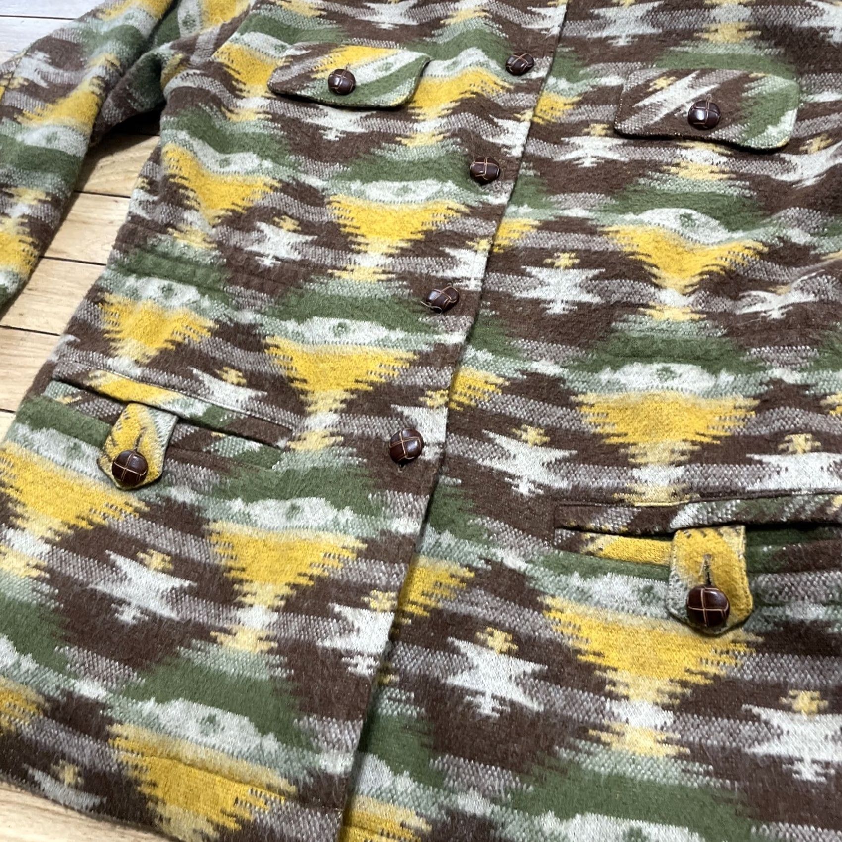 Vintage SUKI Southwestern Jacket Women M Lined Shacket Brown Buttons Green Yellow Hippie Size M / US 6-8 / IT 42-44 - 6 Thumbnail