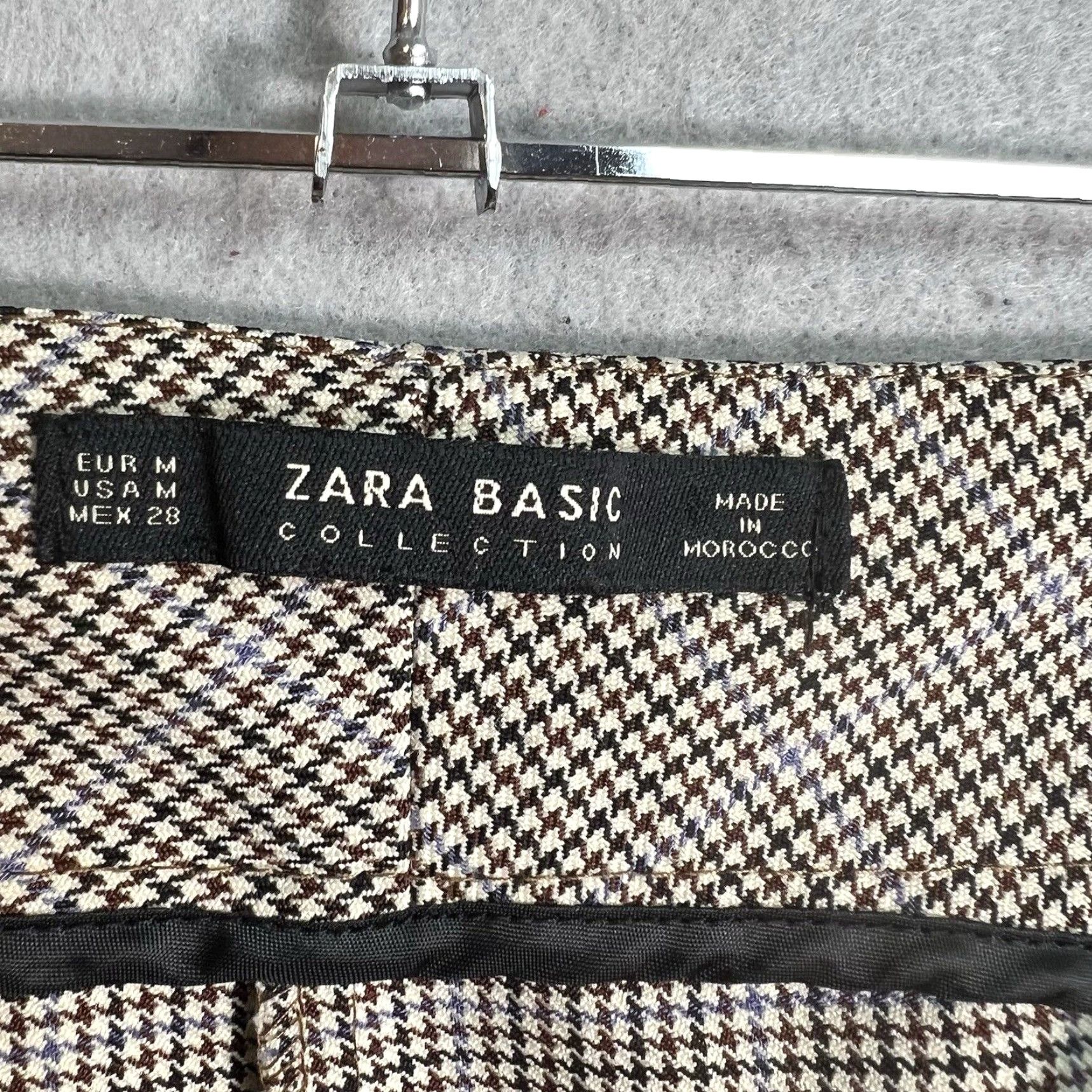 Zara VINTAGE Zara Basic Collection Houndstooth Plaid Pants Womens Size Medium Beige Size 32" / US 10 / IT 46 - 7 Thumbnail