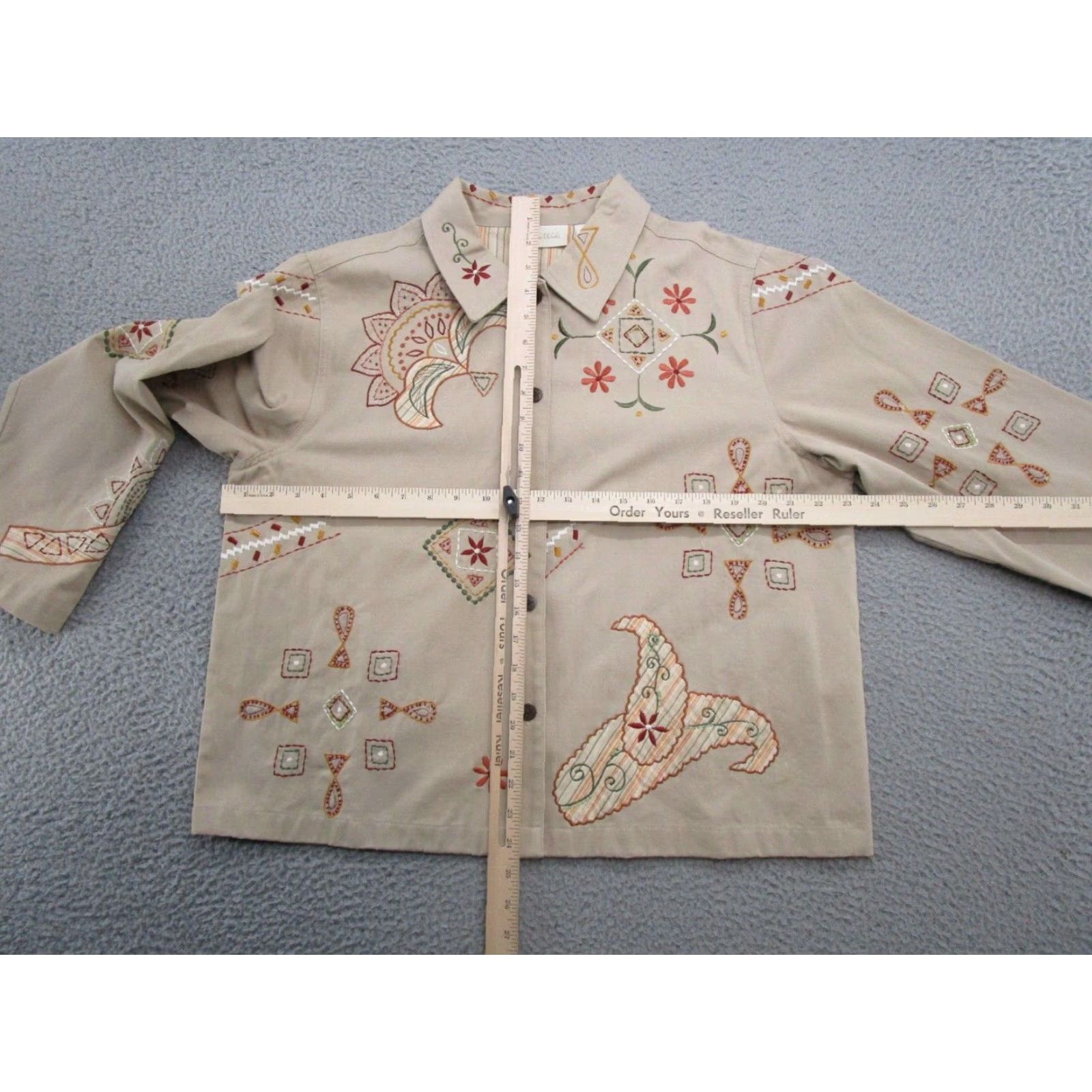 Vintage VINTAGE Studio Works Women’s Embroidered Cotton Beige Jacket L Beige Embroidered Women Jacket Size L / US 10 / IT 46 - 4 Thumbnail