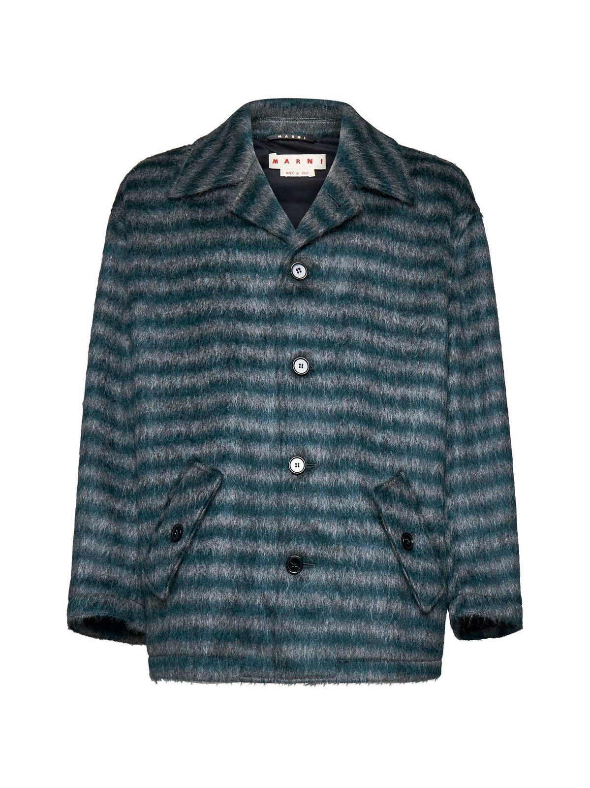 Marni o1s1v1n0724 Striped Coat in Dark Green Size US L / EU 52-54 / 3 - 1 Thumbnail