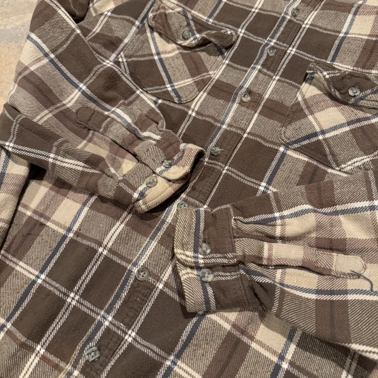 Vintage Vtg 2000s Brown Faded Distressed Flannel Shirt ERD Grunge Size US XL / EU 56 / 4 - 4 Thumbnail