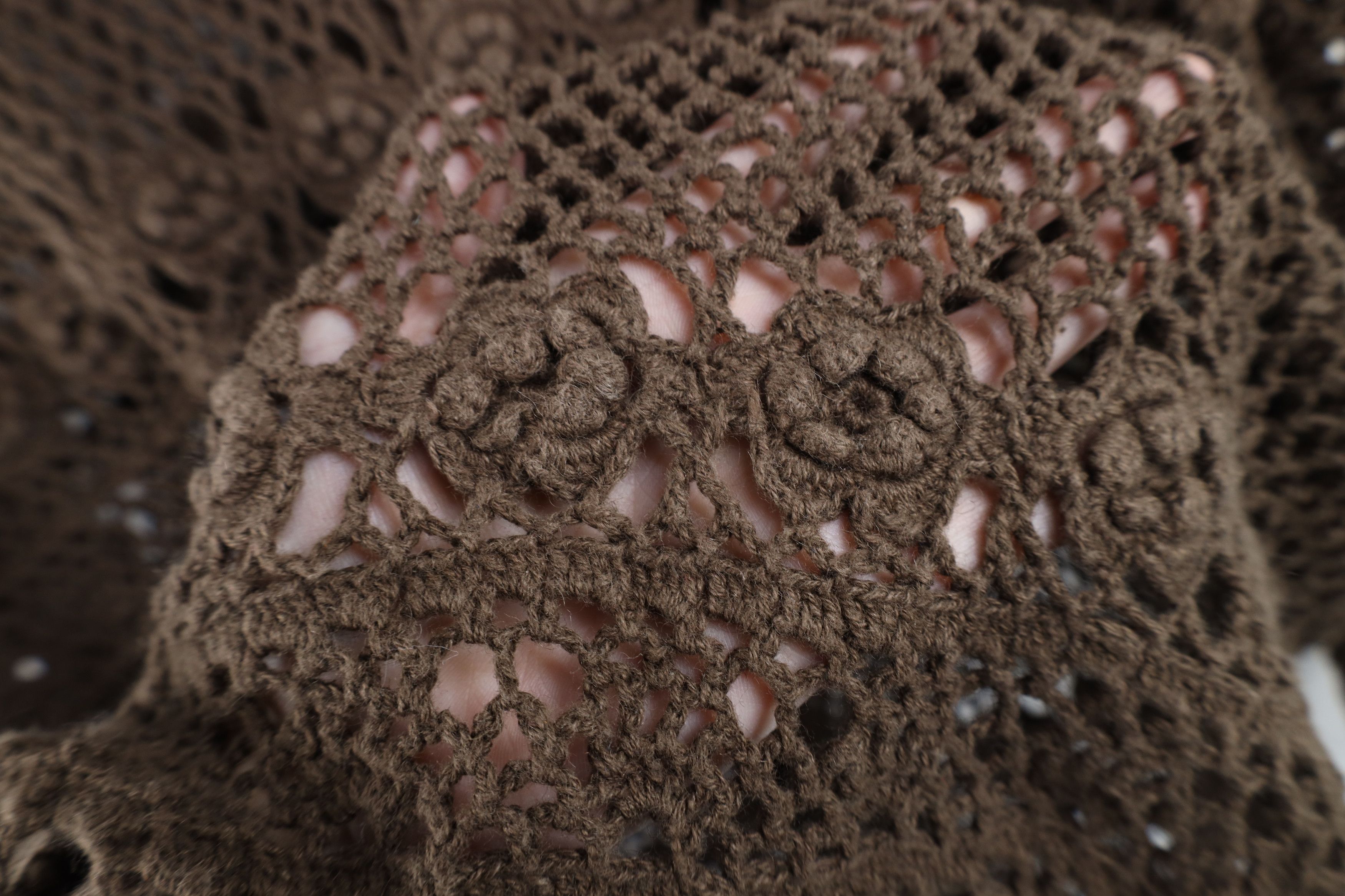 Vintage Vintage 90s Y2K Babydoll Crochet Knit Flower Sweater Brown Size M / US 6-8 / IT 42-44 - 7 Thumbnail