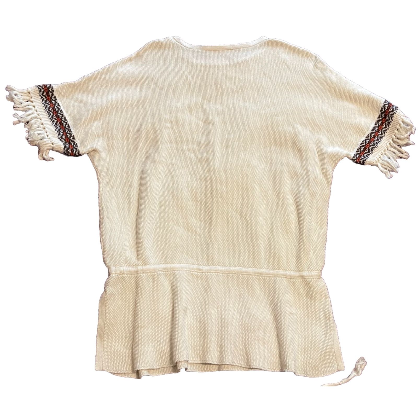 Tory Burch VINTAGE Tory Burch Tunic Sweater 100% Cotton Beige Fringe Drawstring L Womens Size L / US 10 / IT 46 - 7 Thumbnail
