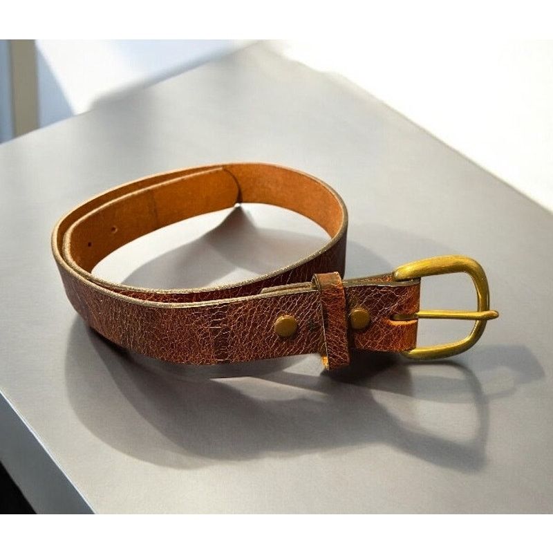 Unknown London Handmade Men's Leather textured Brown Belt Gold Buckle 37" Size 36 - 1 Thumbnail