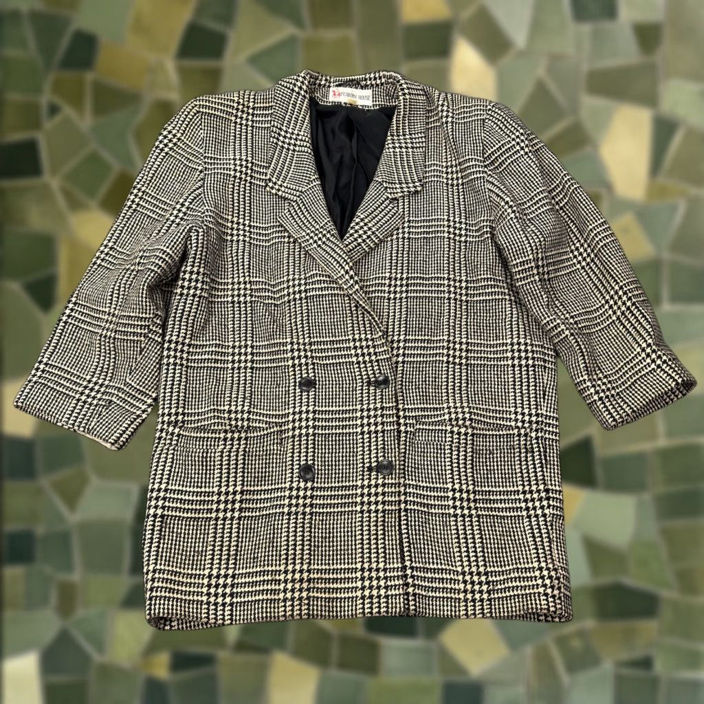 Vintage VINTAGE Peabody House Blazer Womens 9/10 Wool Houndstooth Black White Tweed Button Lined Pockets Shoulder Pads Chest Size M / US 6-8 / IT 42-44 - 1 Thumbnail
