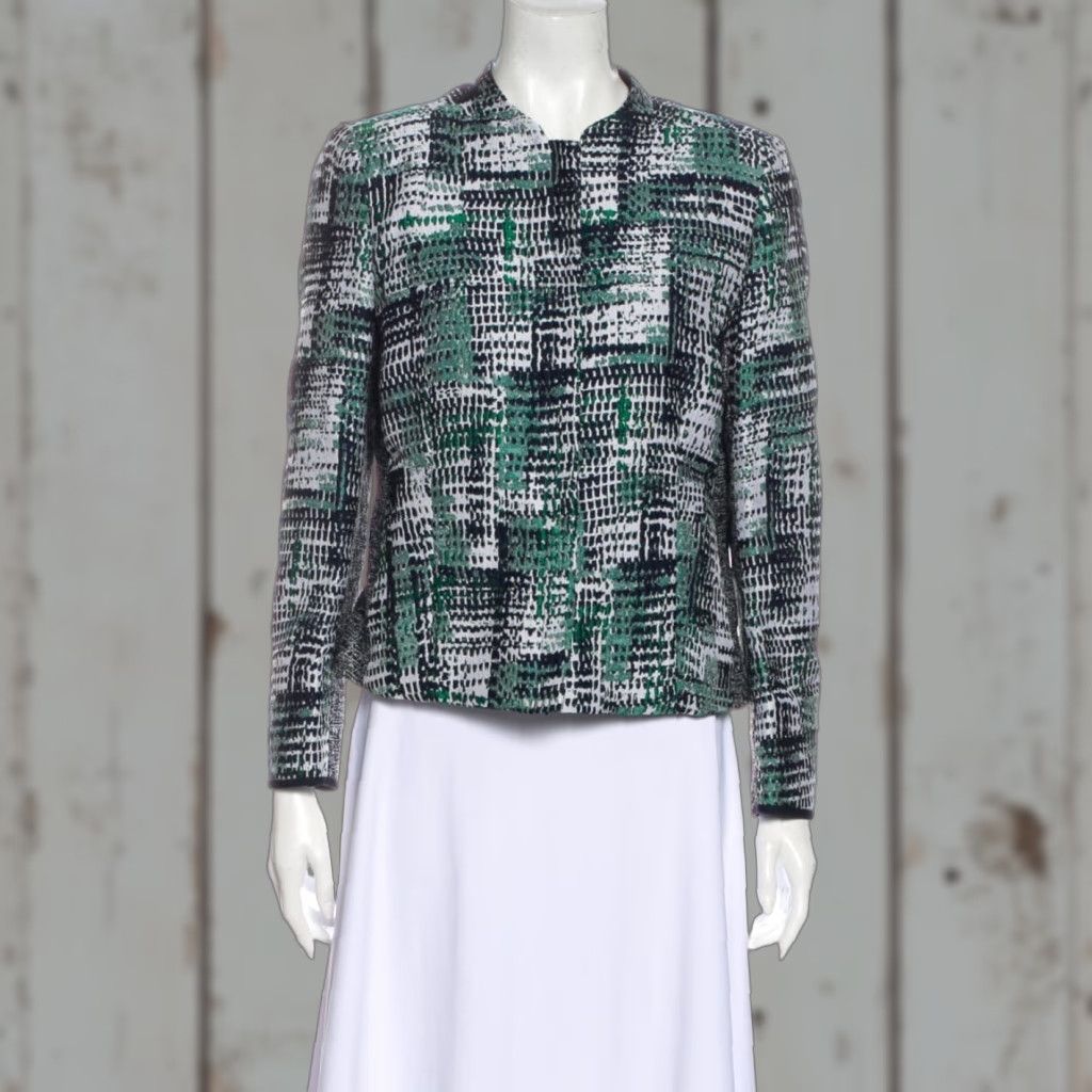 Vintage VINTAGE Lafayette 148 Green Geometric Tweed PatternEvening Jacket Women's Full Zip Sz 10 NWT Size L / US 10 / IT 46 - 1 Thumbnail