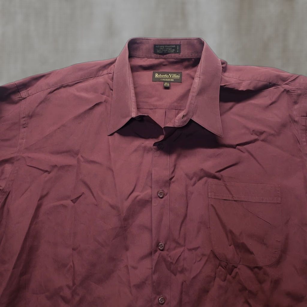 Vintage Roberto Villini Shirt Dress Shirt Long Sleeve Adult Men 18.5 Red 100% Cotton Solid Button Up Burgundy Spread Collar Mens Size US XXL / EU 58 / 5 - 1 Thumbnail