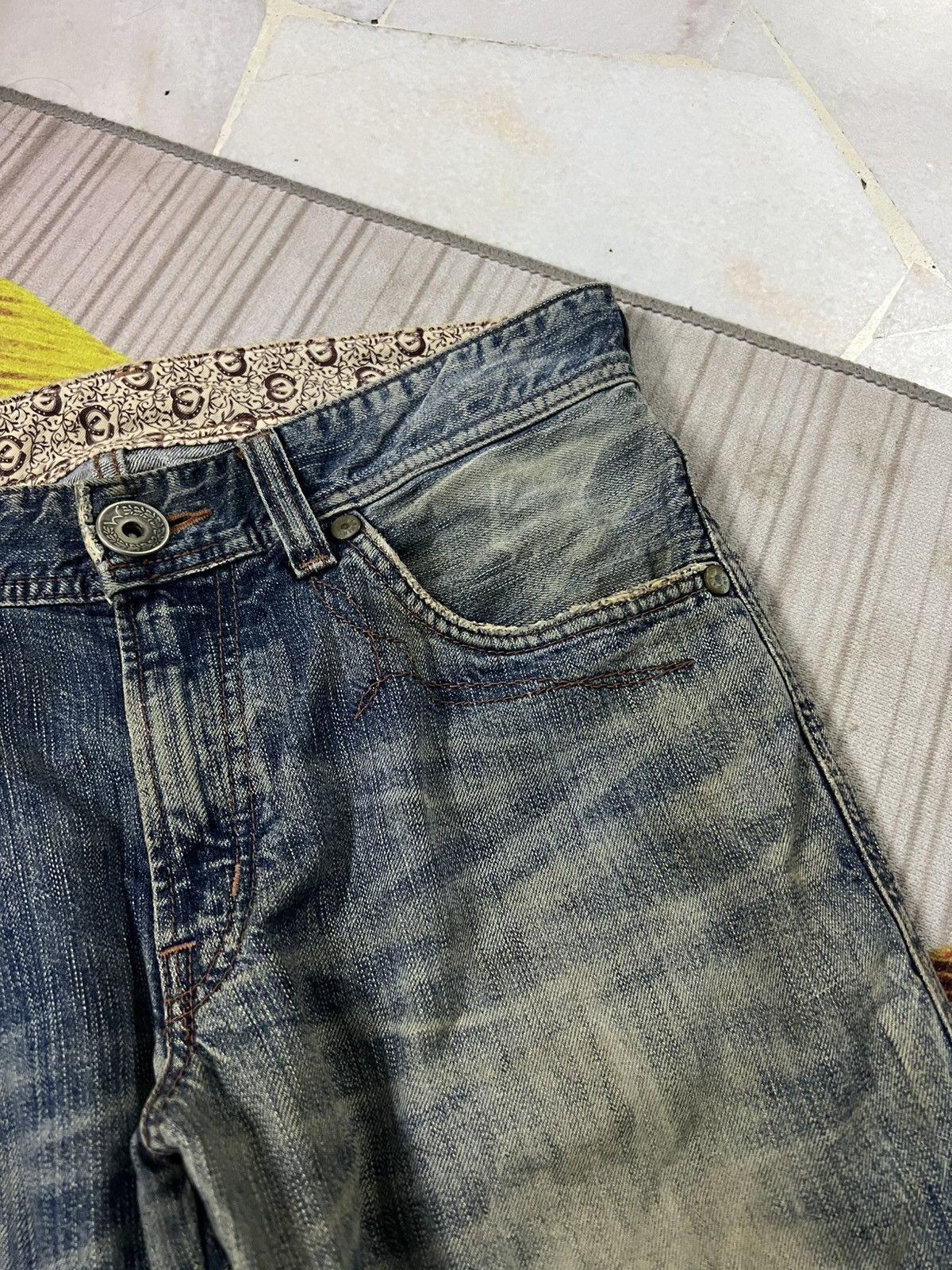 If Six Was Nine 💥Flare💥 Edwin 503 Blue Trip Eagle Model Distress Jean Size US 33 - 10 Thumbnail
