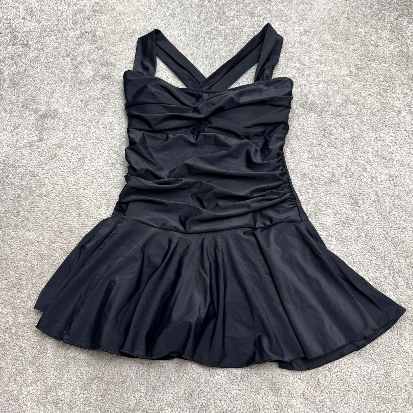 Vintage Summer Mae Swimdress Womens Large Navy Blue Ruched Cross Back 1 Piece NWT Beach Lightweight Stretch Size L / US 10 / IT 46 - 2 Thumbnail