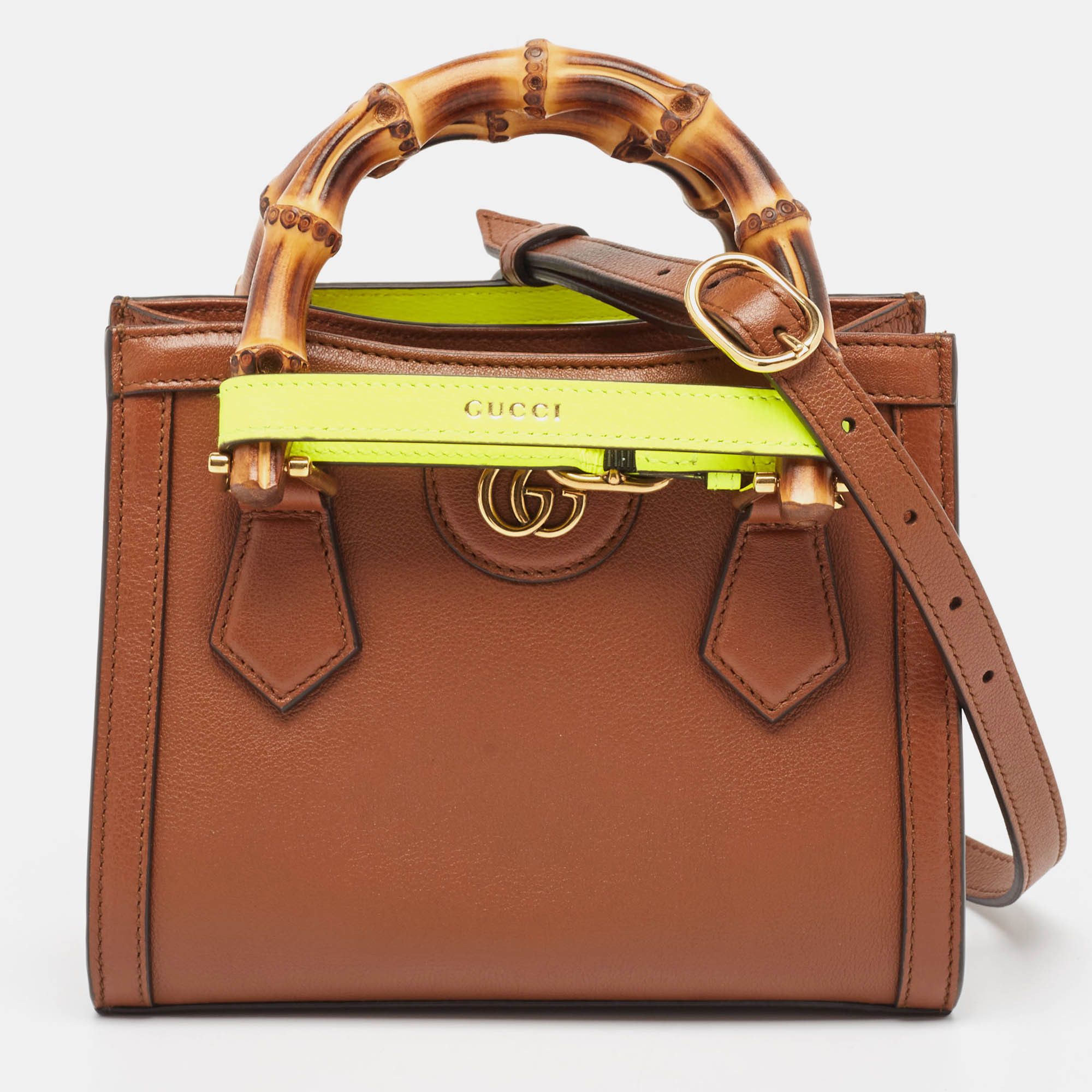 image of Gucci Brown Leather Mini Diana Tote, Women's