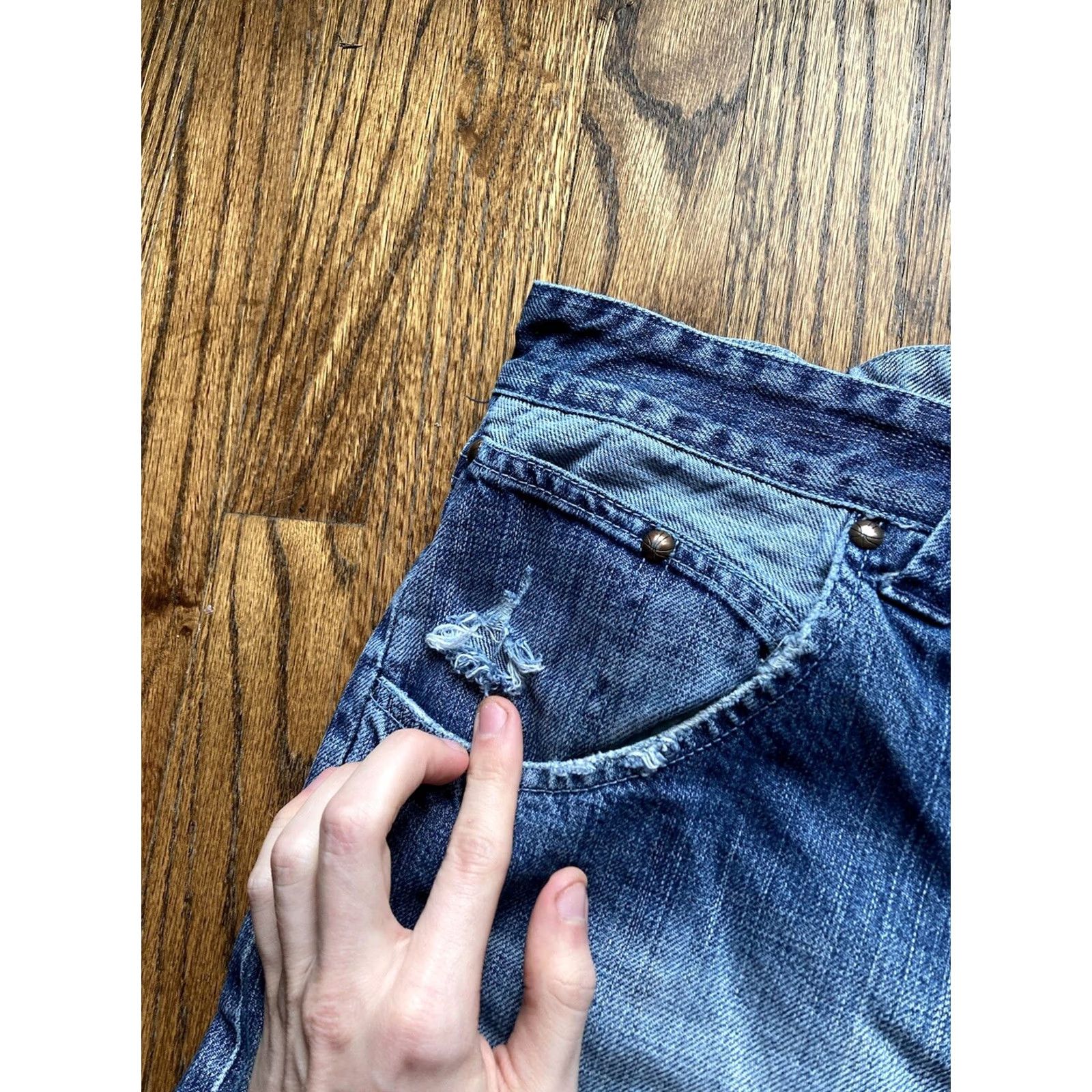 Jordan Brand VINTAGE Air Jordan Jeans Baggy 38x34 Mens 20th Anniversary 2005 Denim Blue Wide-Leg Casual 5-Pocket Mens Jumpman Size US 38 / EU 54 - 7 Thumbnail