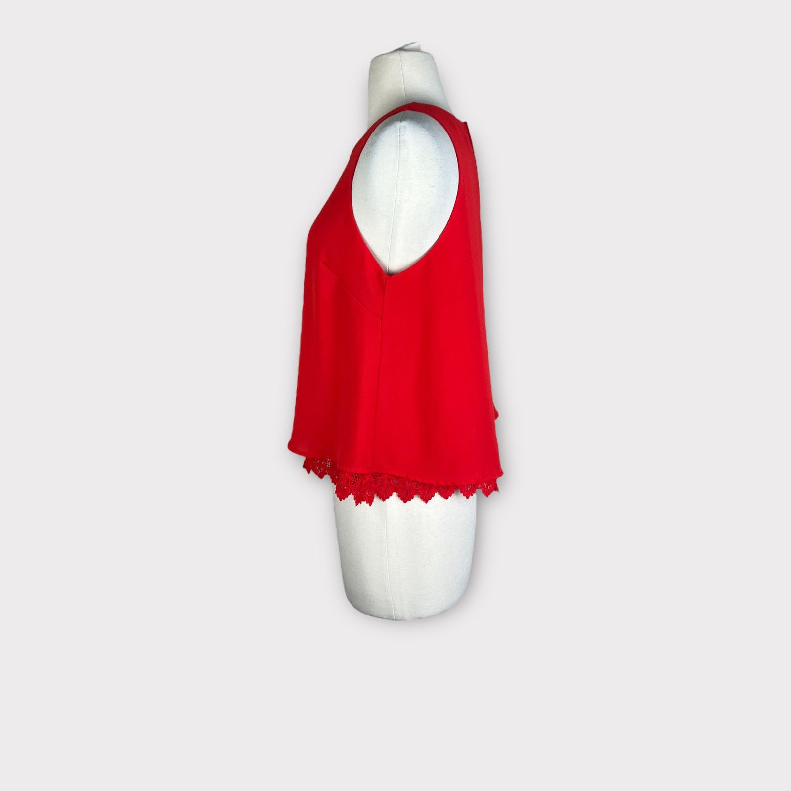 Nordstrom Lush Lace Layered Hem Tank | Red Orange | Medium Size M / US 6-8 / IT 42-44 - 2 Thumbnail