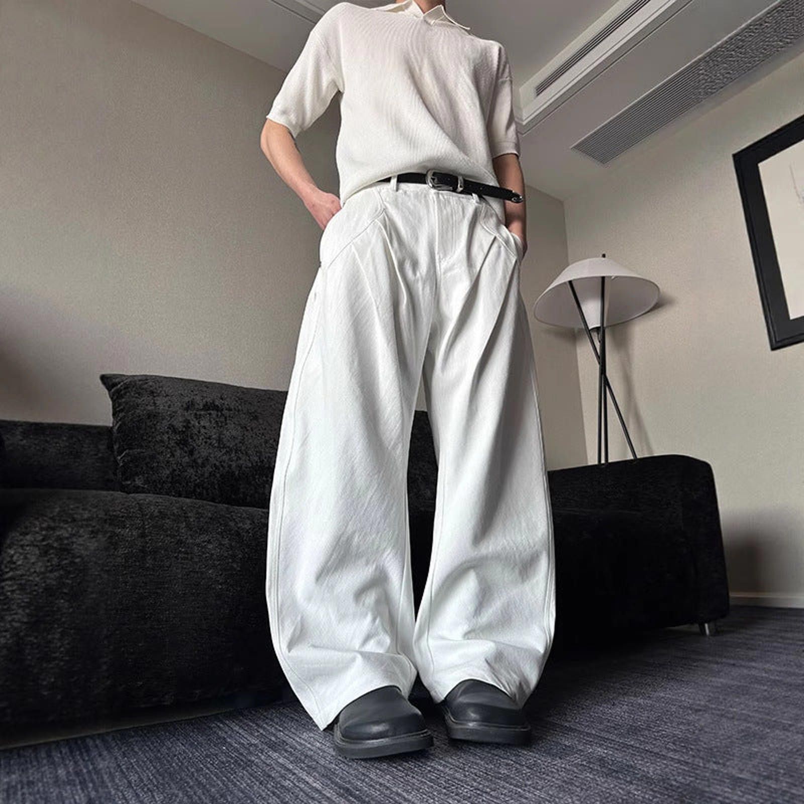 Vintage White Wide Leg Pants, Loose Fit Casual Trousers Size US 32 / EU 48 - 2 Thumbnail