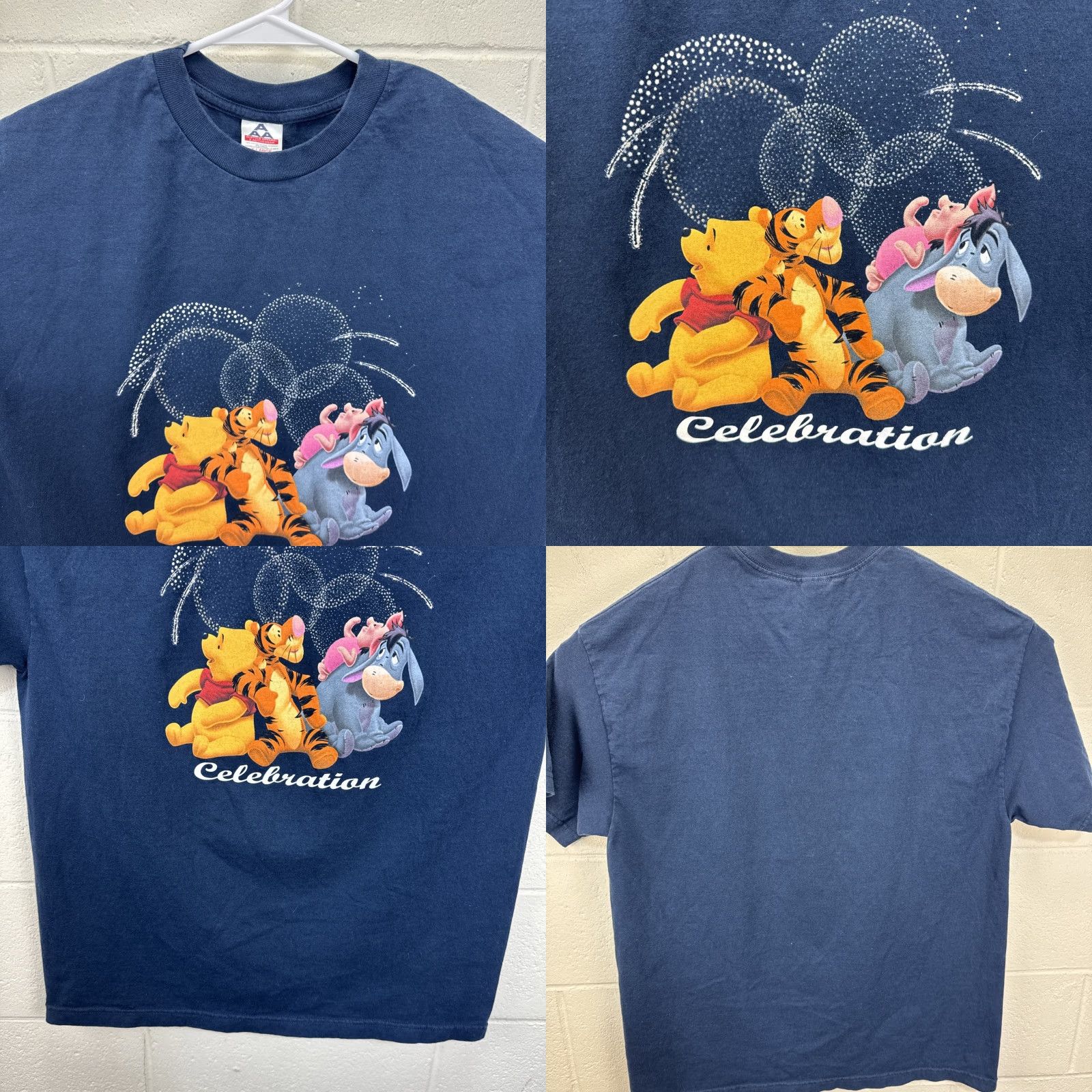 AAA VINTAGE Winnie Pooh Cartoon Big Print XL T-Shirt Unisex Adults Blue 90s Disney Size US XL / EU 56 / 4 - 8 Thumbnail
