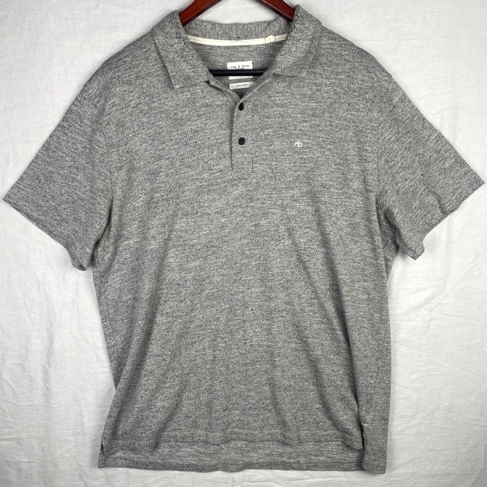 Rag & Bone Rag & Bone Polo Shirt Mens XL Gray Short Sleeve Collared Button Heather Polo Shirt Mens XL Gray Heather Size US XL / EU 56 / 4 - 2 Thumbnail
