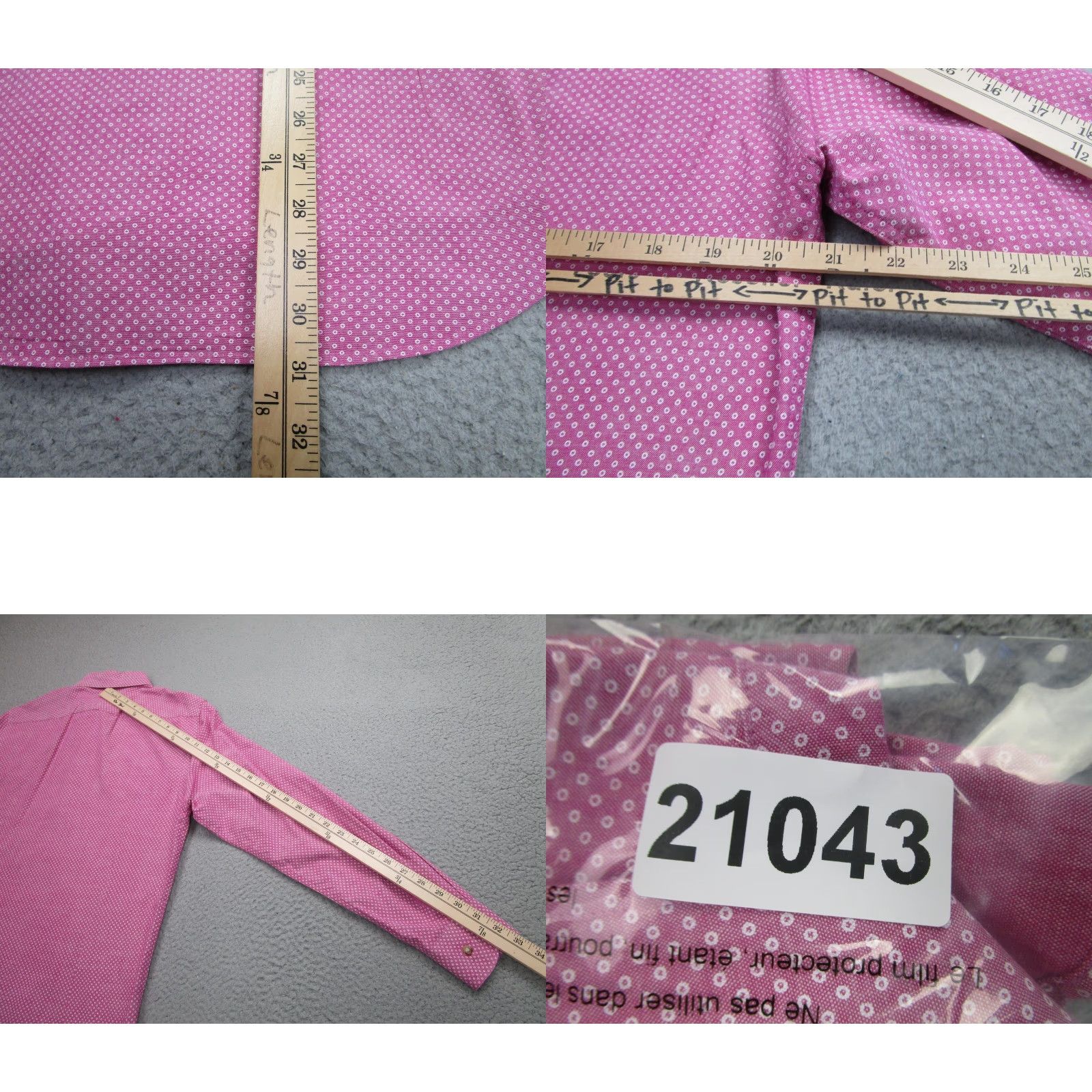 Charles Tyrwhitt VINTAGE Charles Tyrwhitt Shirt Mens Medium Pink Extra Slim Fit Microdot Long Sleeve Size US M / EU 48-50 / 2 - 8 Thumbnail