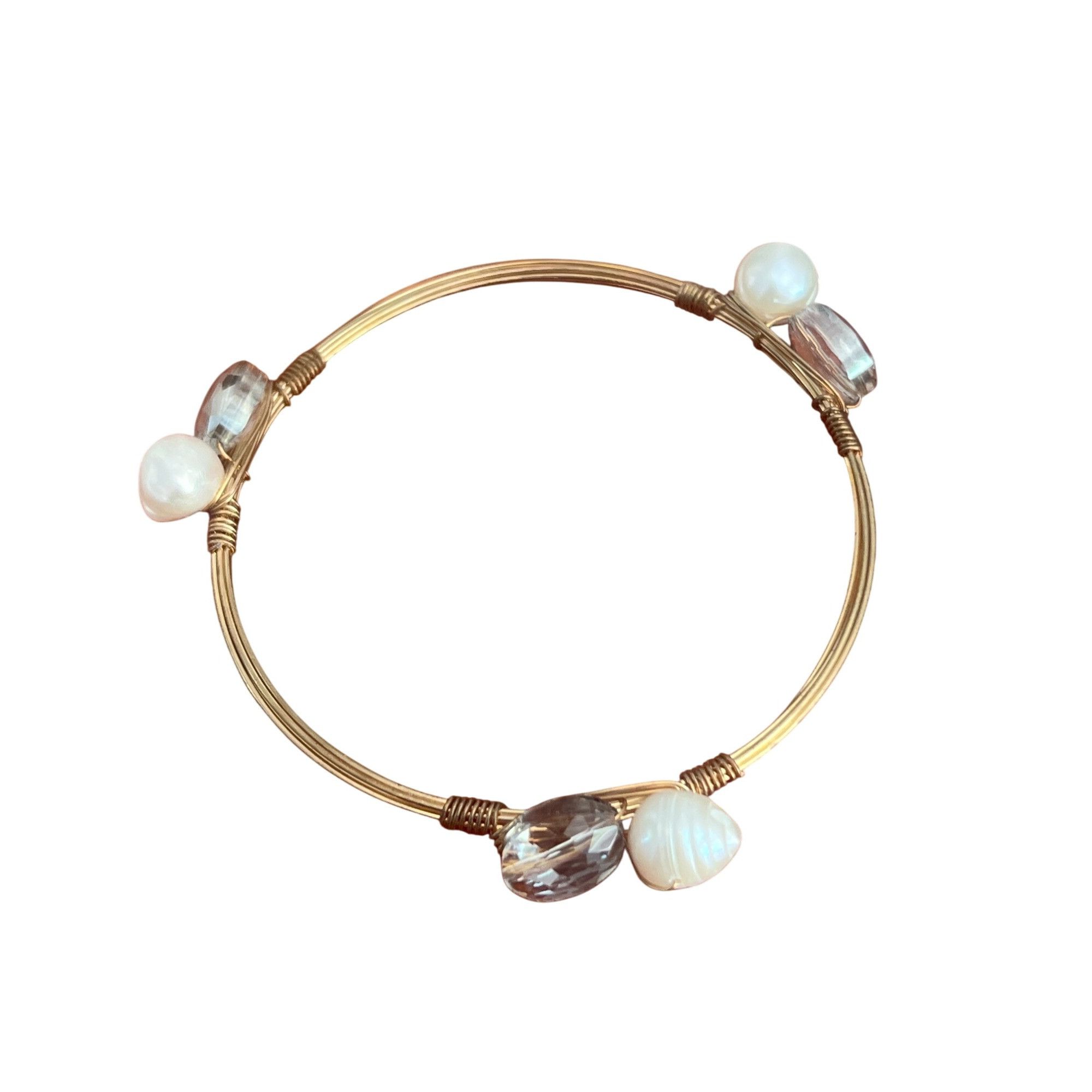 Other Gold Tone Wire Bangle Bracelet Genuine Pearl Glass Bead Stat Size ONE SIZE - 3 Thumbnail