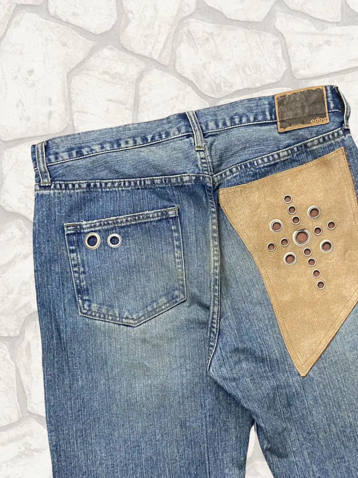Japanese Brand × Leather × Vintage Vintage G-Land Edge Leather Pocket Distressed Jeans Pants Size US 33 - 4 Thumbnail
