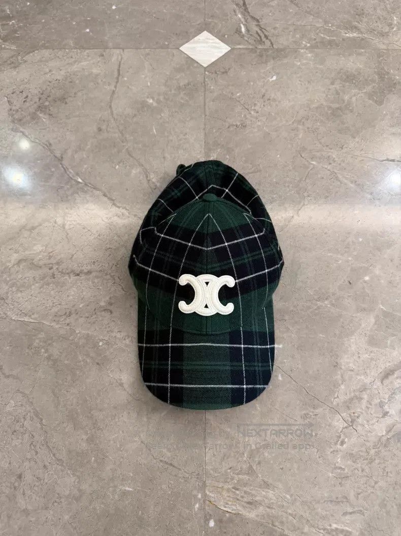Celine CELINE size M Green Plaid Logo Baseball Cap Size ONE SIZE - 1 Thumbnail