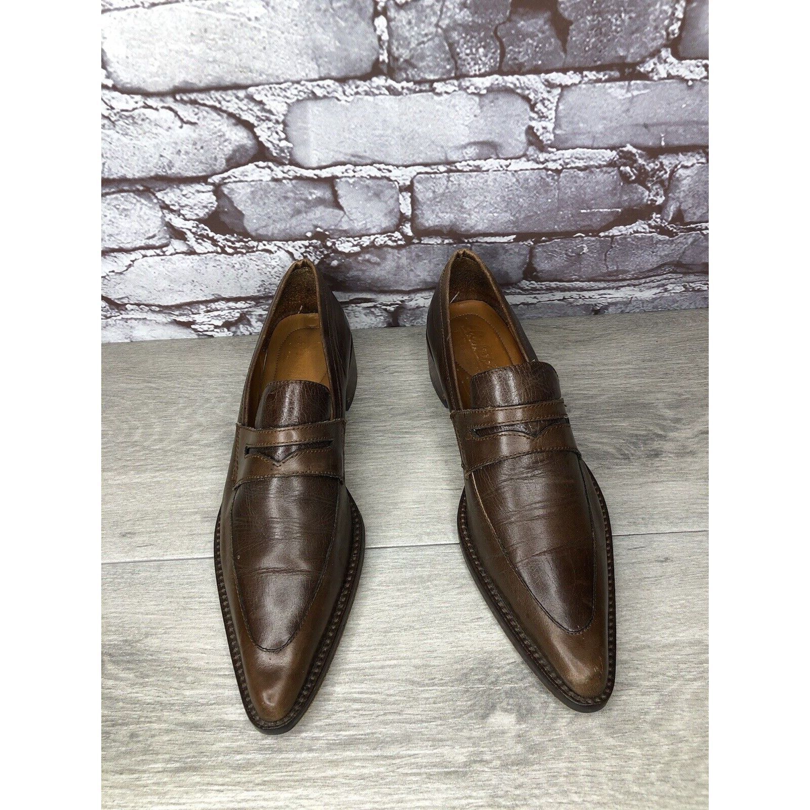 Other Elisheba Brown Leather Penny Loafer Pointed Toe Heel Shoes W Size US 6.5 / IT 36.5 - 13 Thumbnail