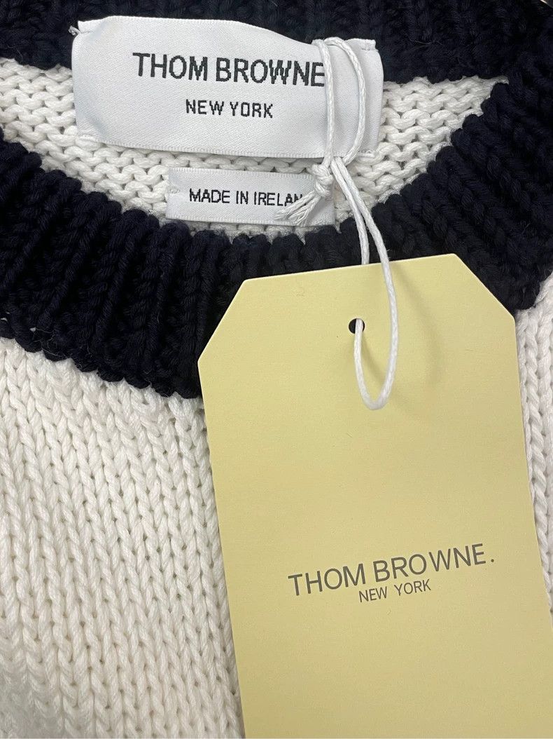 Thom Browne Thom browne White pocket striped twill round-neck knitted s Size US M / EU 48-50 / 2 - 5 Thumbnail
