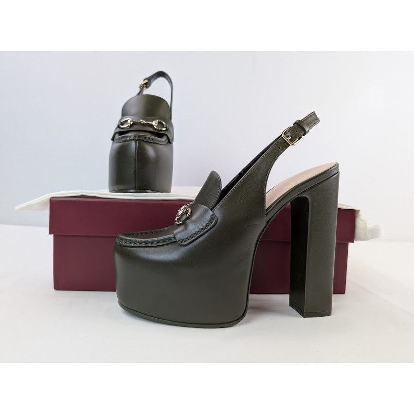 Gucci o1rshd1 Leather Real Platform Loafer Pump Sandal in Green Size US 9 / IT 39 - 20 Thumbnail