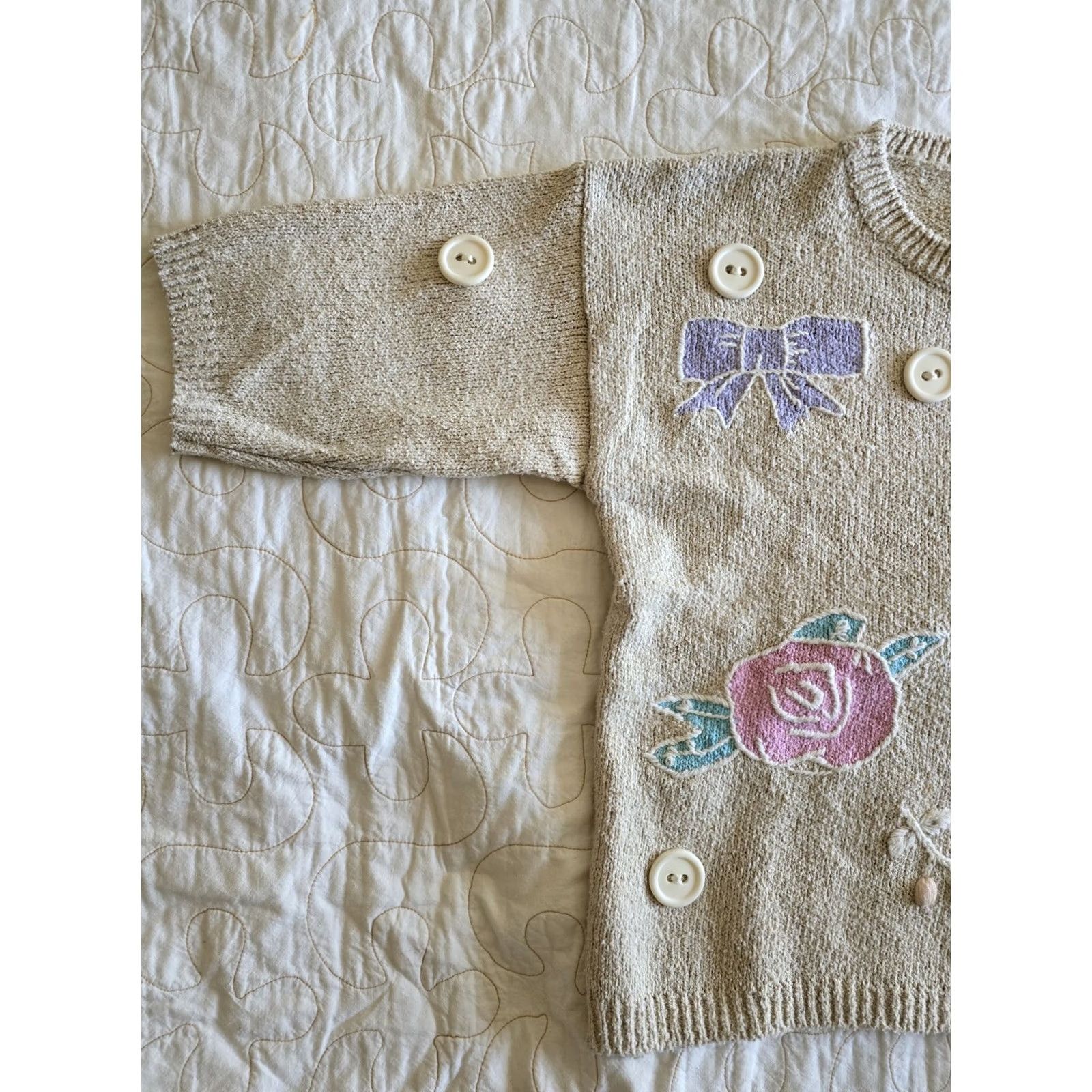 Vintage VINTAGE CHAUS Cottagecore Sweater Womens Medium Large Beige 1980s 90s Fairycore Arts & Crafts Cotton Blend Size M / US 6-8 / IT 42-44 - 5 Thumbnail