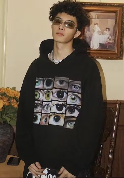 Japanese Brand × Vintage Drug Eyes Black Hoodie Sweatshirt Pullover Jersey Jumper Size US M / EU 48-50 / 2 - 4 Thumbnail