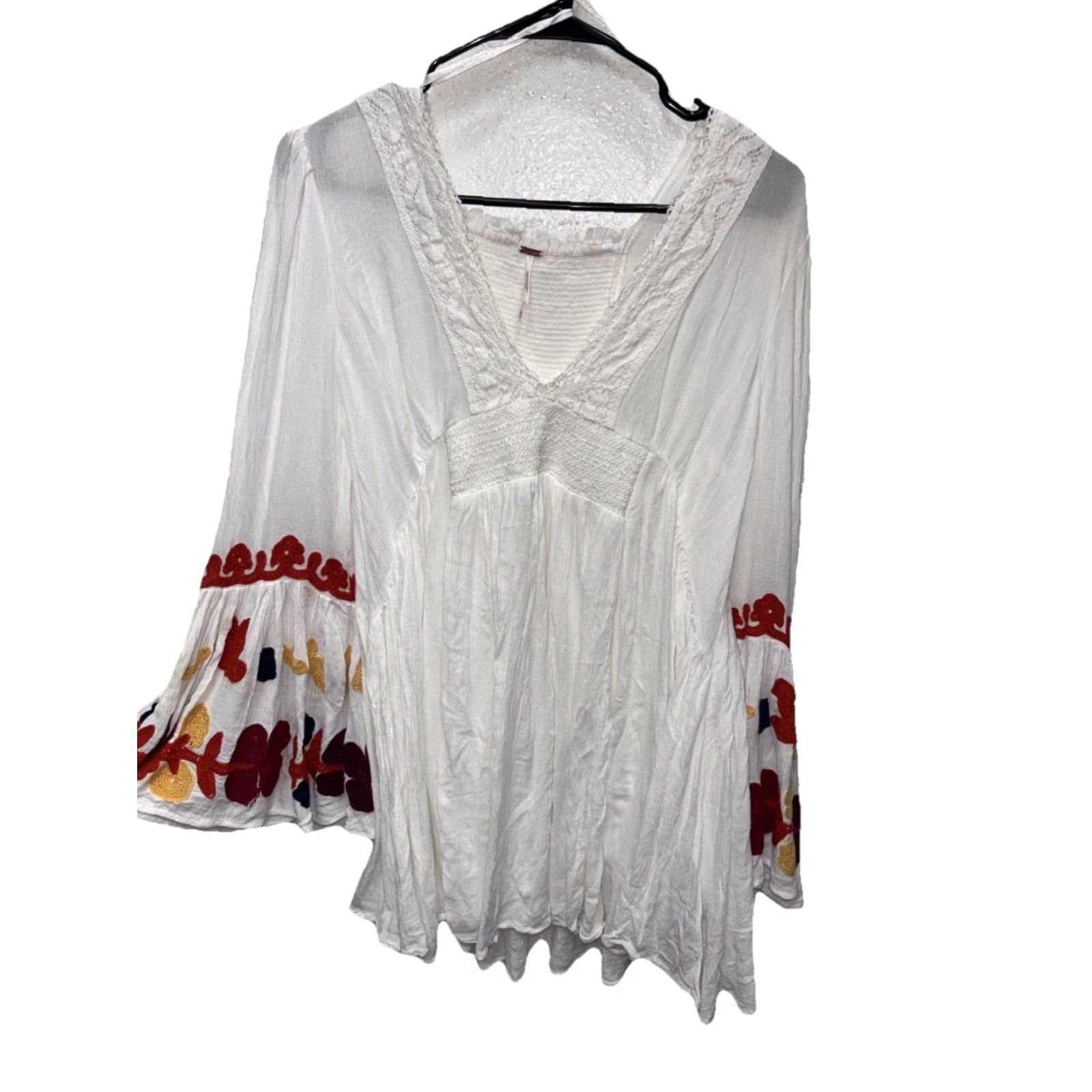 Free People Free People Blouse Dress White Floral Bell Sleeve Tunic M Women Boho Shirt Top Crew Neck V-Neck Size M / US 6-8 / IT 42-44 - 2 Thumbnail