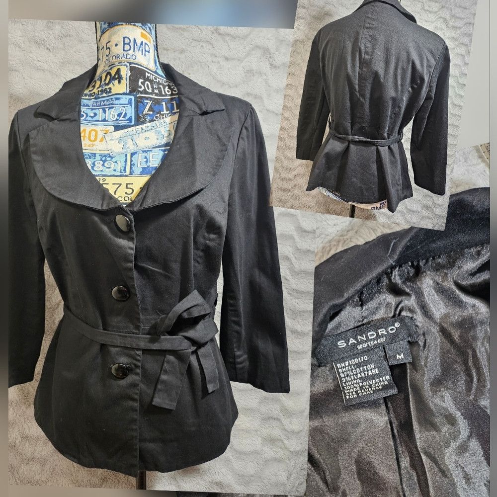 Sandro × Vintage Sandro Sportswear Black Belted Crop 3/4 sleeve Blazer Jacke Size M / US 6-8 / IT 42-44 - 1 Thumbnail