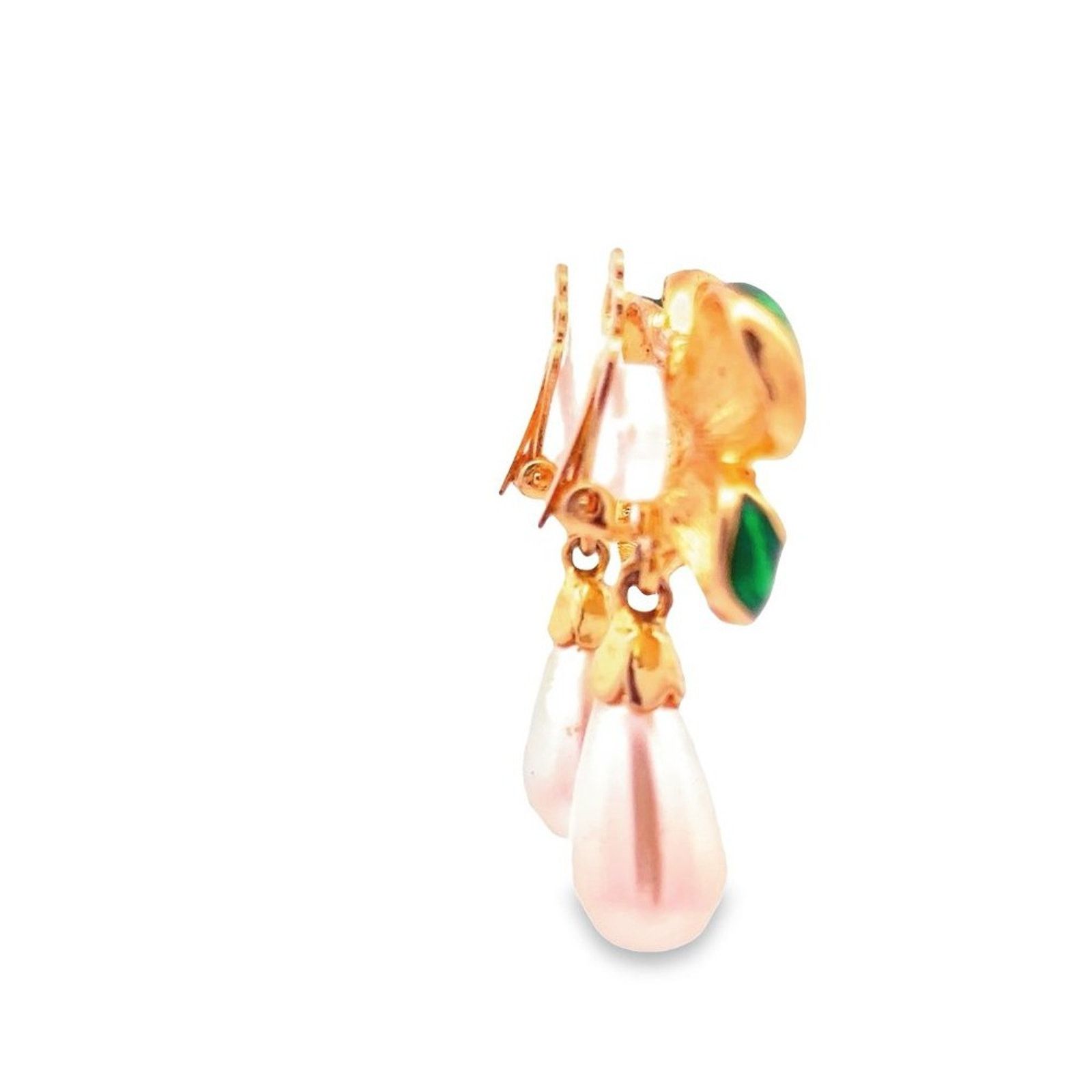 & Other Stories Vintage Weingeroff Gold Green Bow Rhinestone Pearl Earrings Size ONE SIZE - 6 Thumbnail