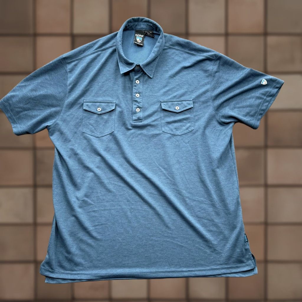 Vintage KÜHL Shirt Mens 2XL Blue Performance Short Sleeve Polo Hiking Pockets Outdoor breathable lightweight moisture-wicking Size US XXL / EU 58 / 5 - 1 Thumbnail