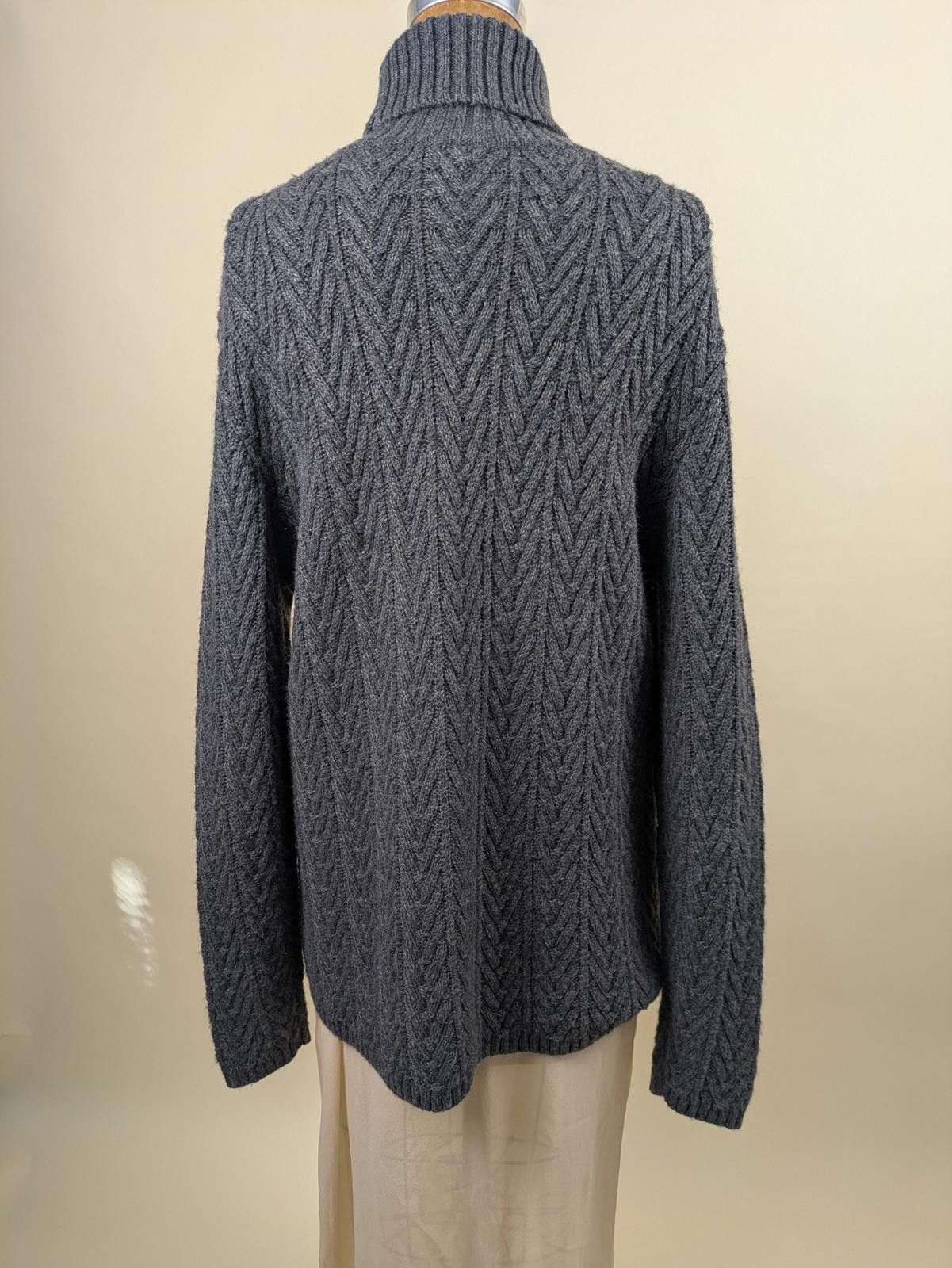 Tasso Elba italian grey herringbone wool turtleneck sweater Size L / US 10 / IT 46 - 4 Thumbnail