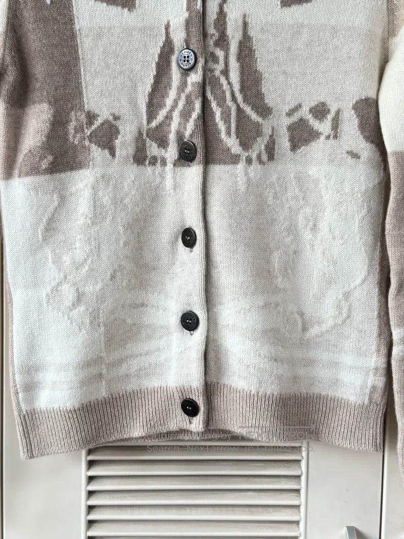Hermes Hermes Women's cashmere cardigan, khaki color with white b Size XXS / US 00 / IT 34 - 5 Thumbnail